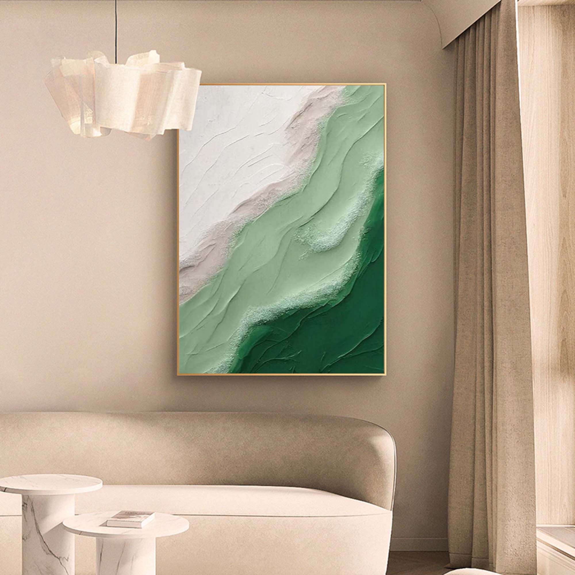 Textured Green Wave Abstract Canvas Art