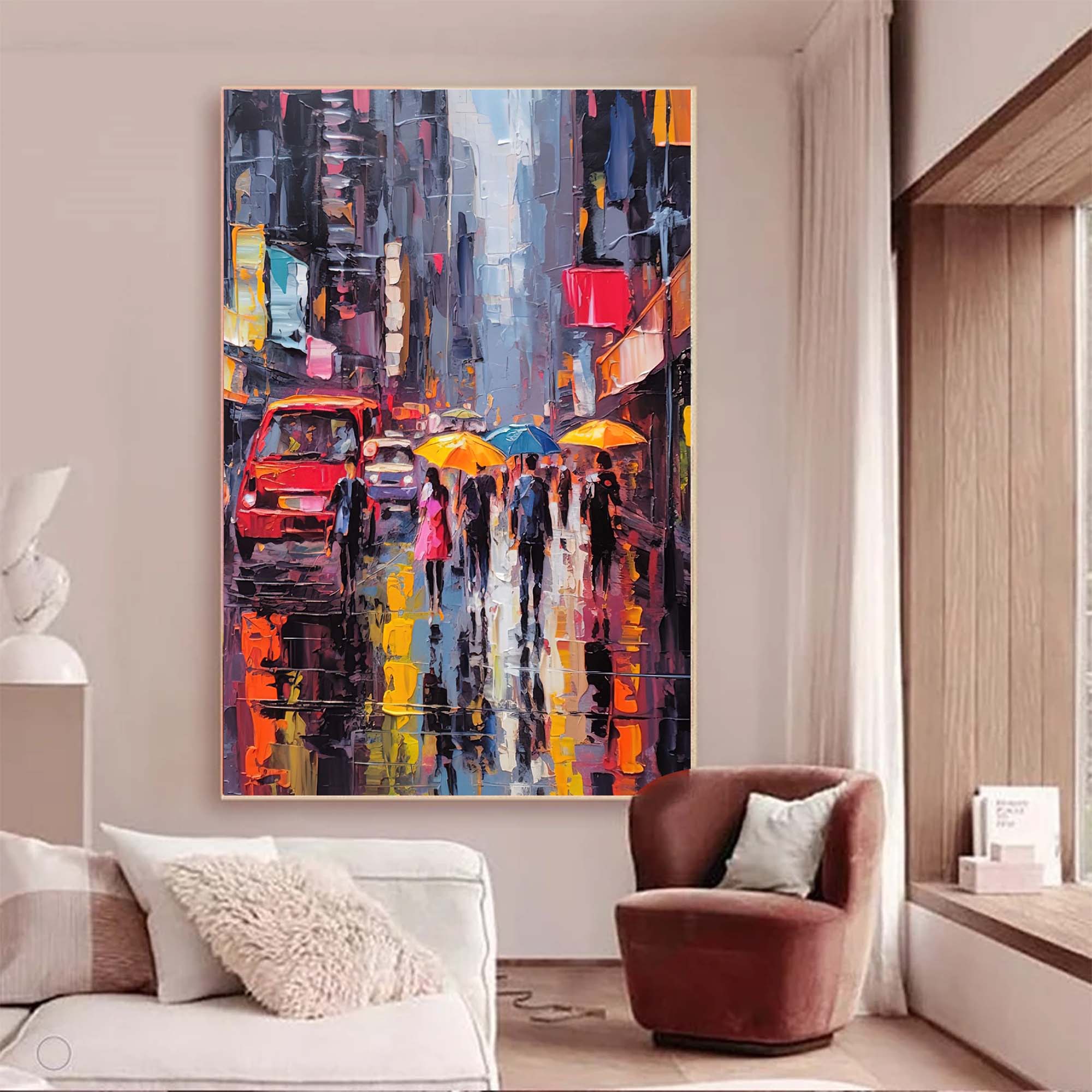 Urban Rainy Evening Oil Painting