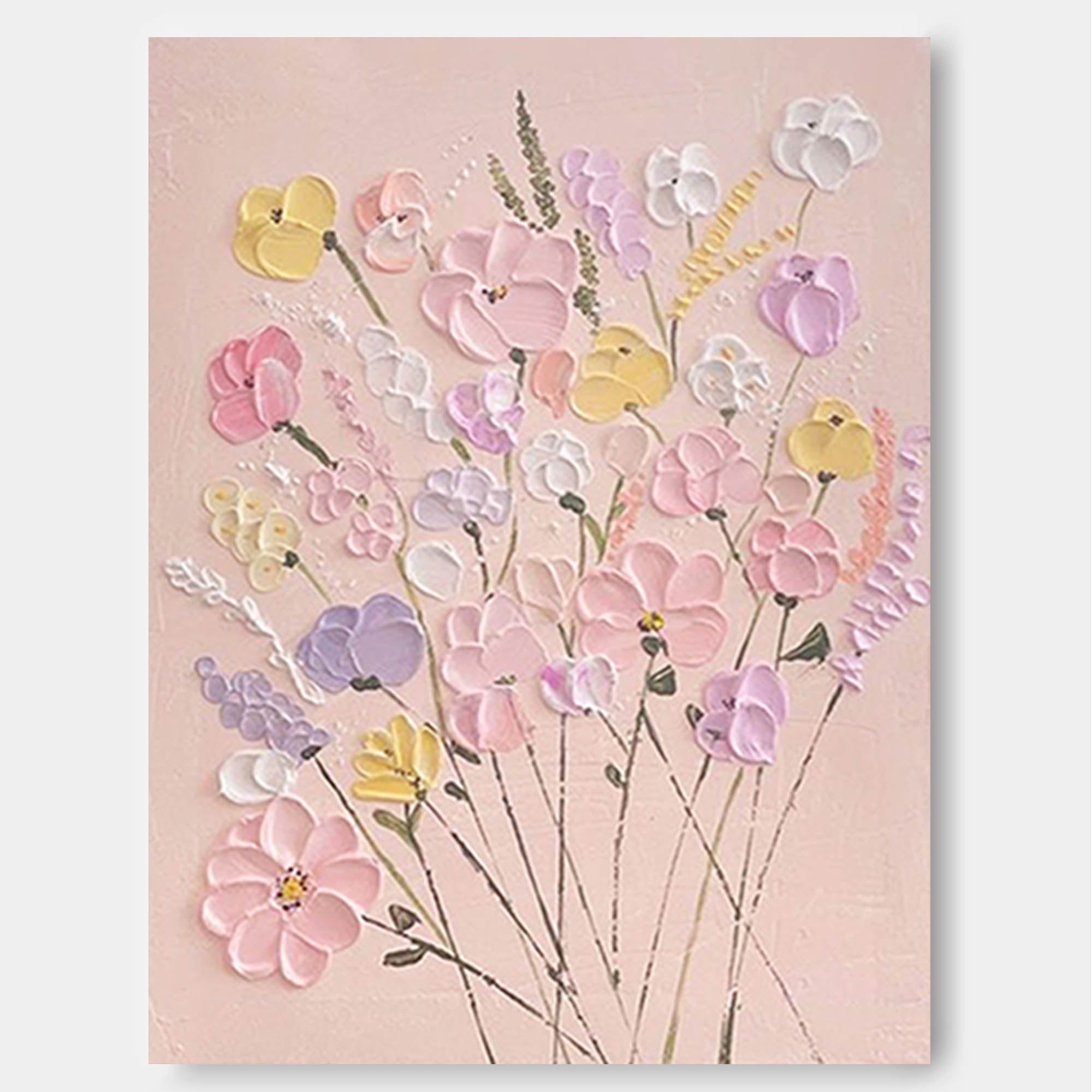 Pastel Floral Bouquet Relief Art