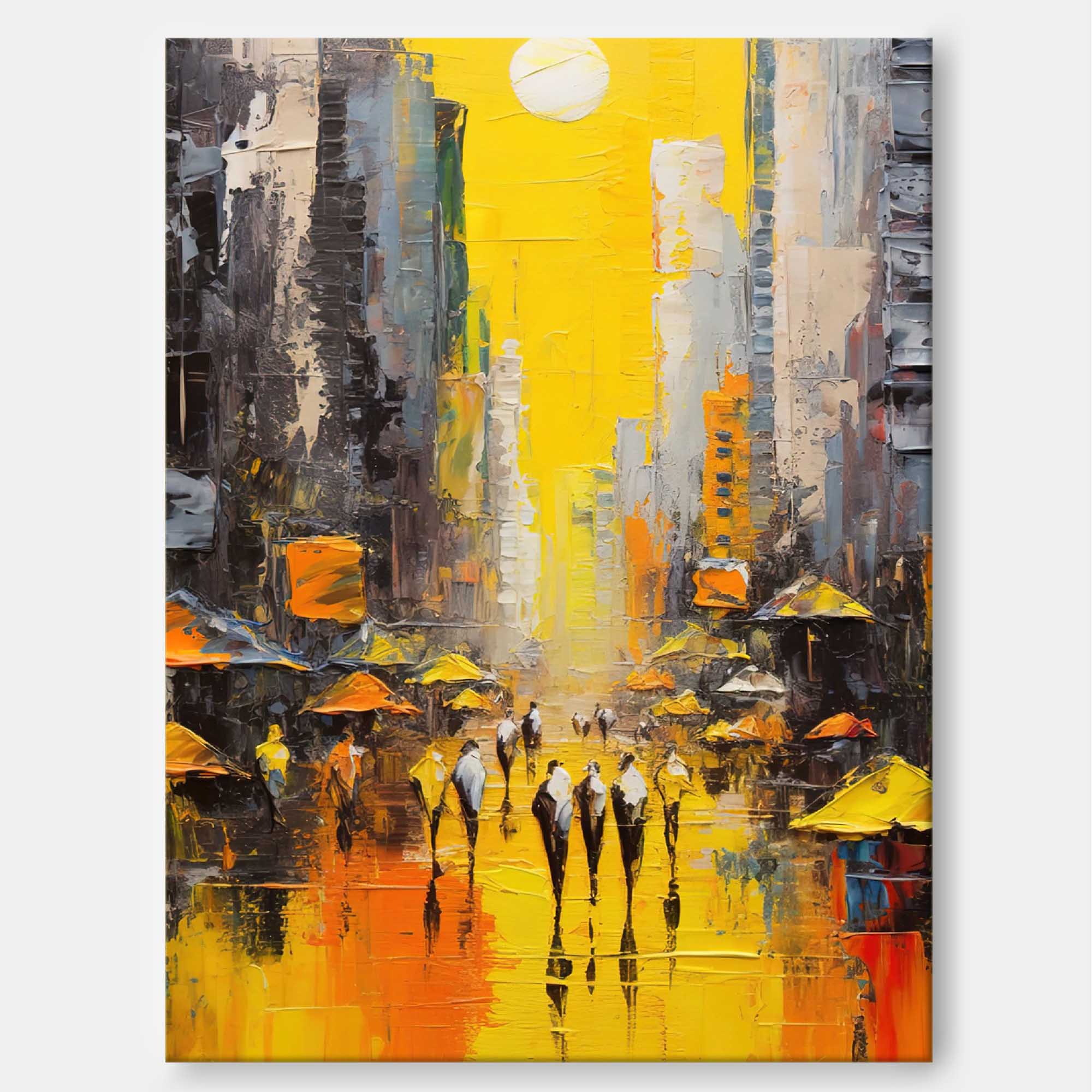 Sunlit Cityscape Abstract Oil Painting