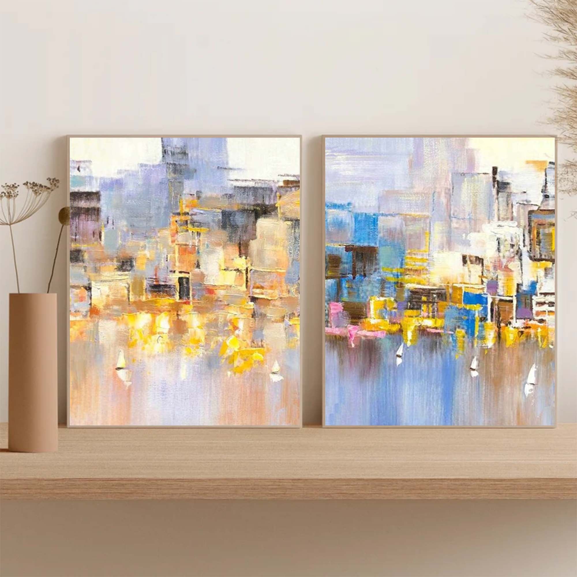 Cityscape Duo Abstract Oil Art