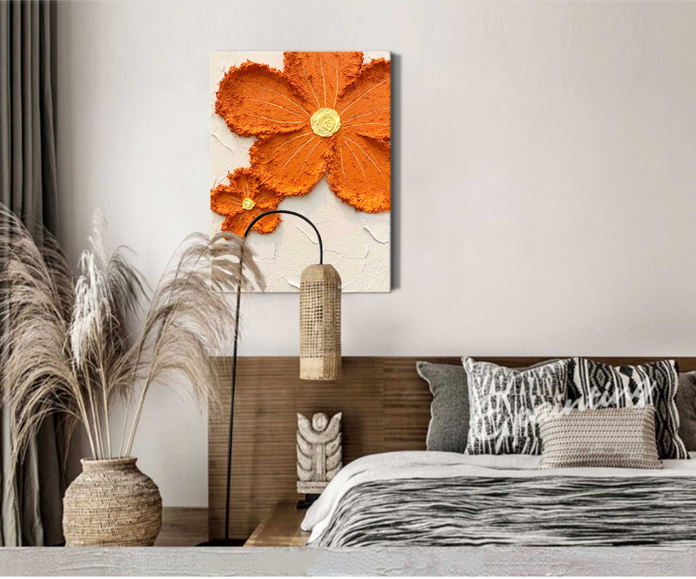 Textured Floral Art in Orange Hues