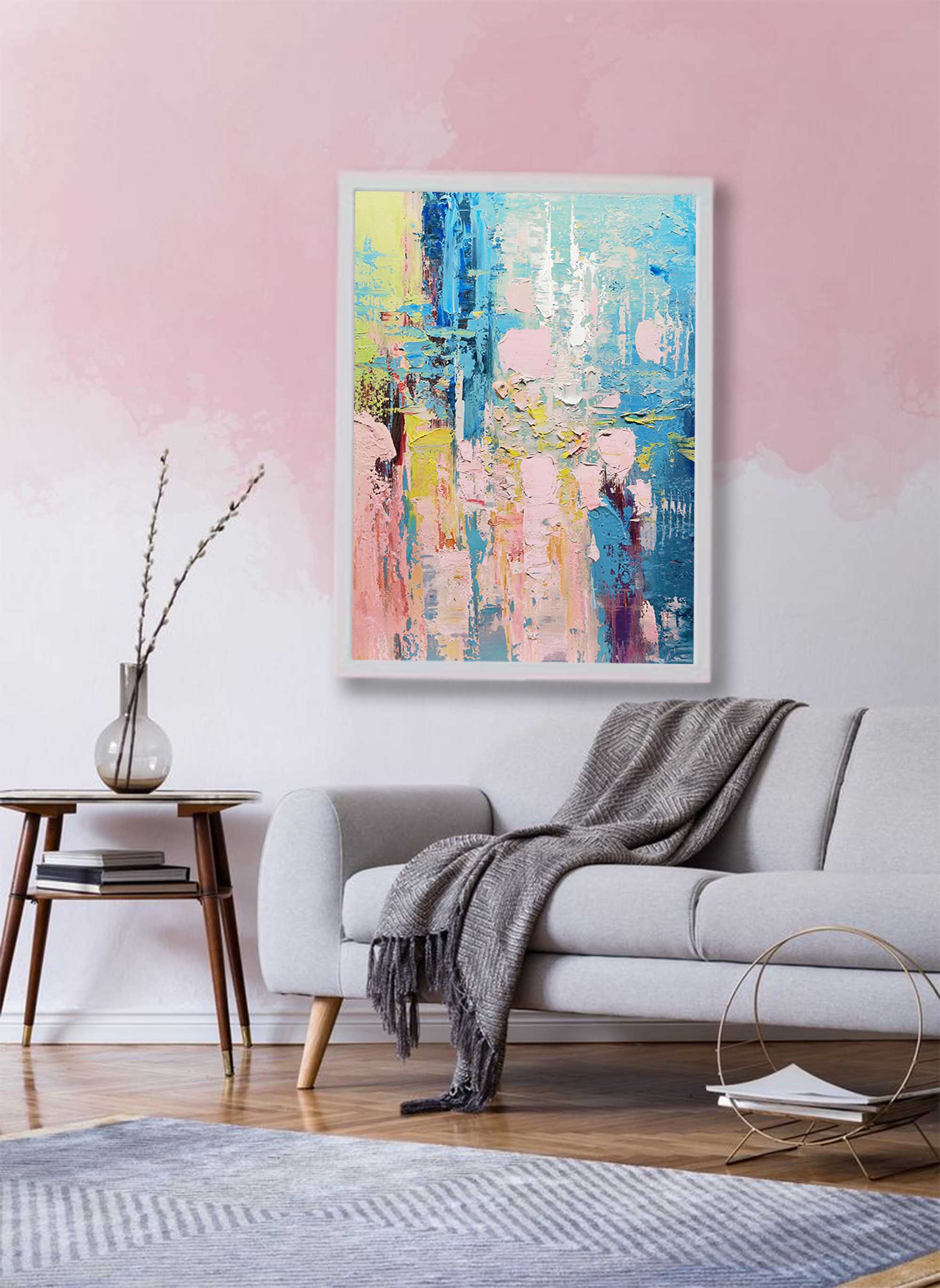 Serene Blue and Pink Abstract Textured Canvas Art