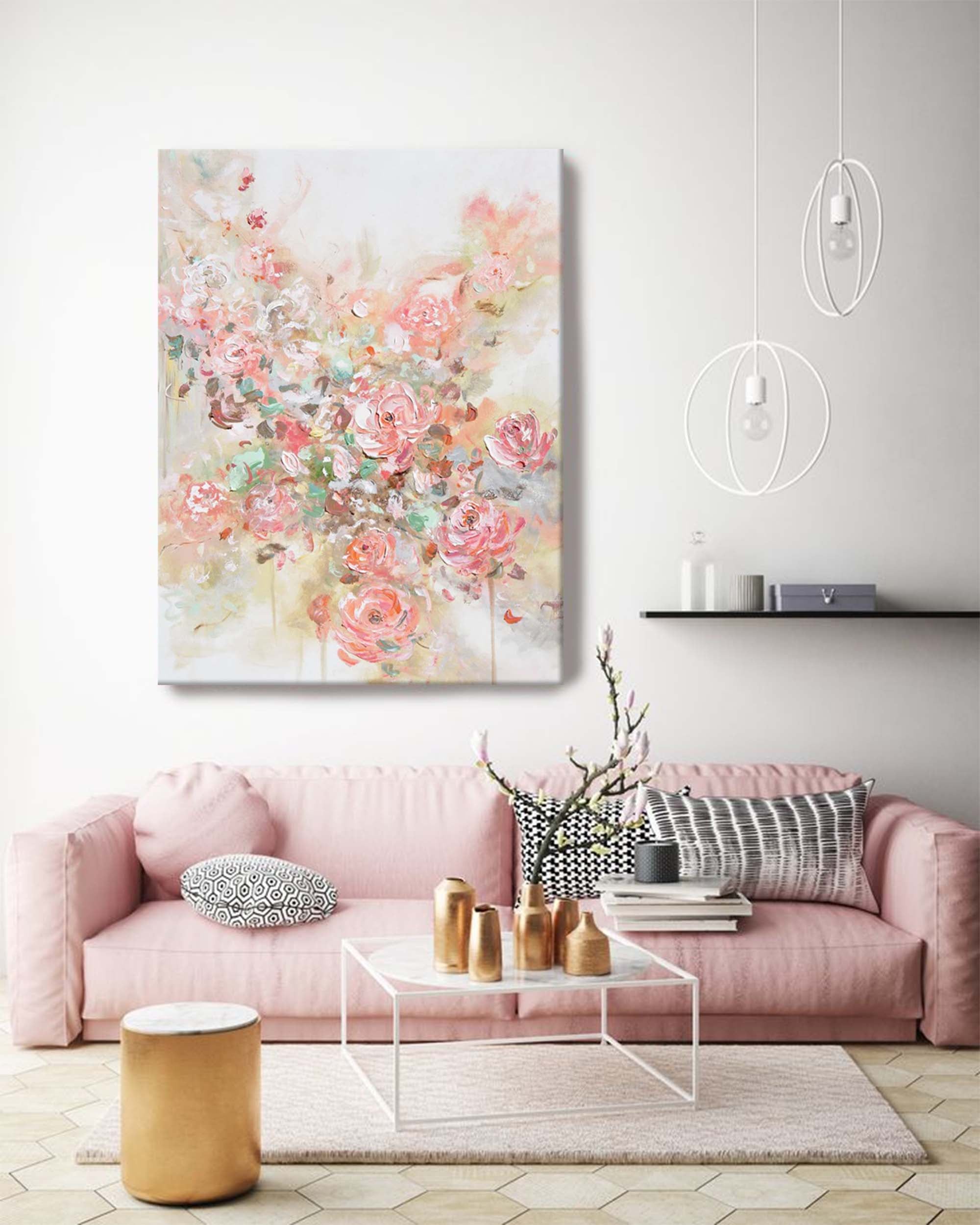 Elegant Blush Floral Abstract Canvas Art