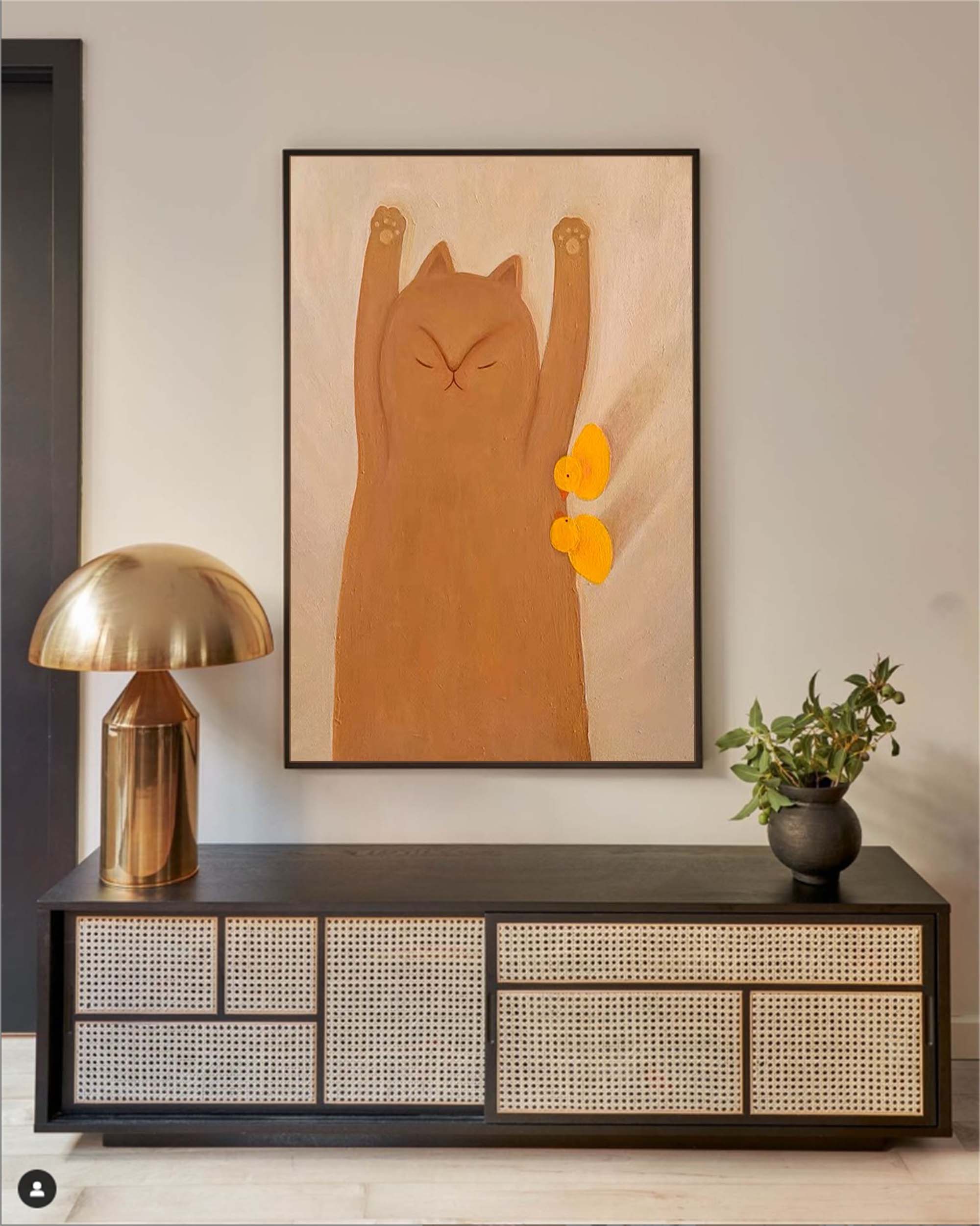 Adorable Cat and Ducks Minimalist Canvas Art