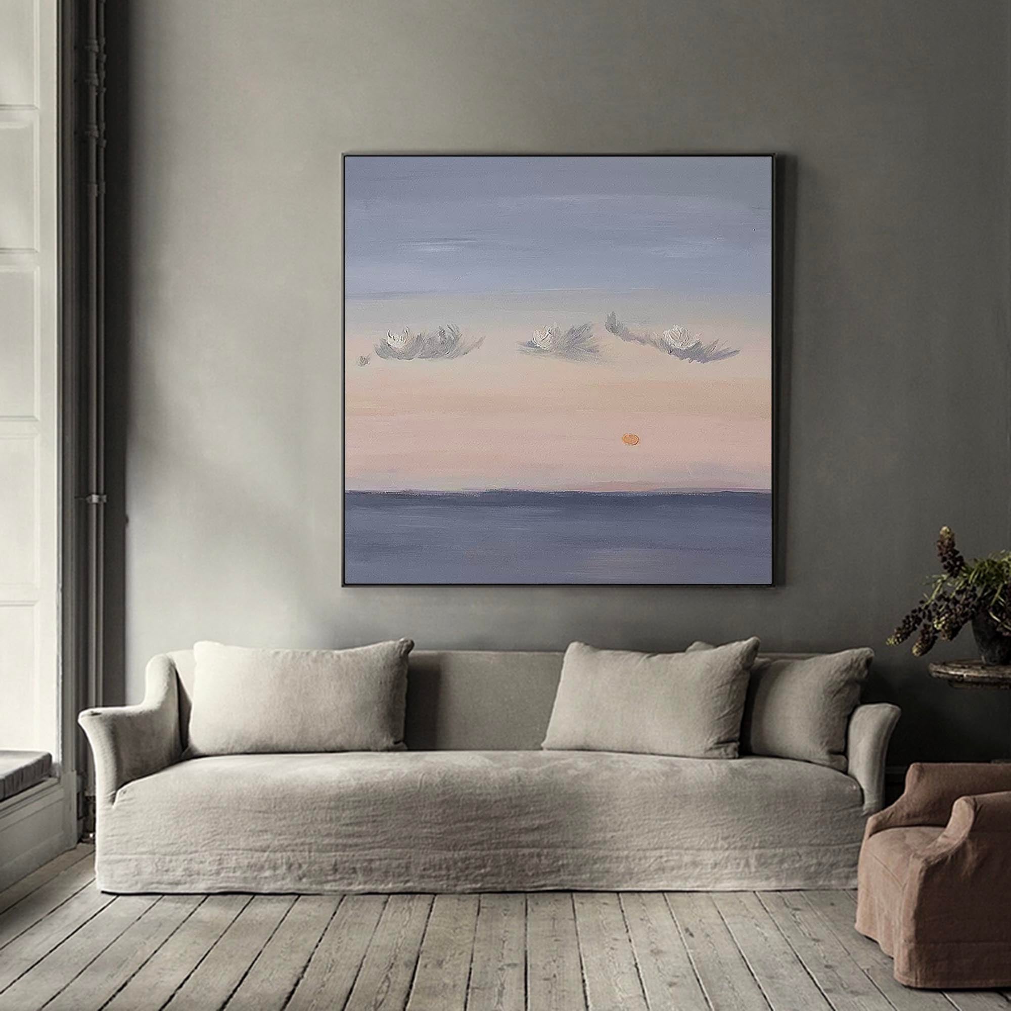 Calm Horizon Sunset Painting – Dreamy Sky and Sea Wall Art