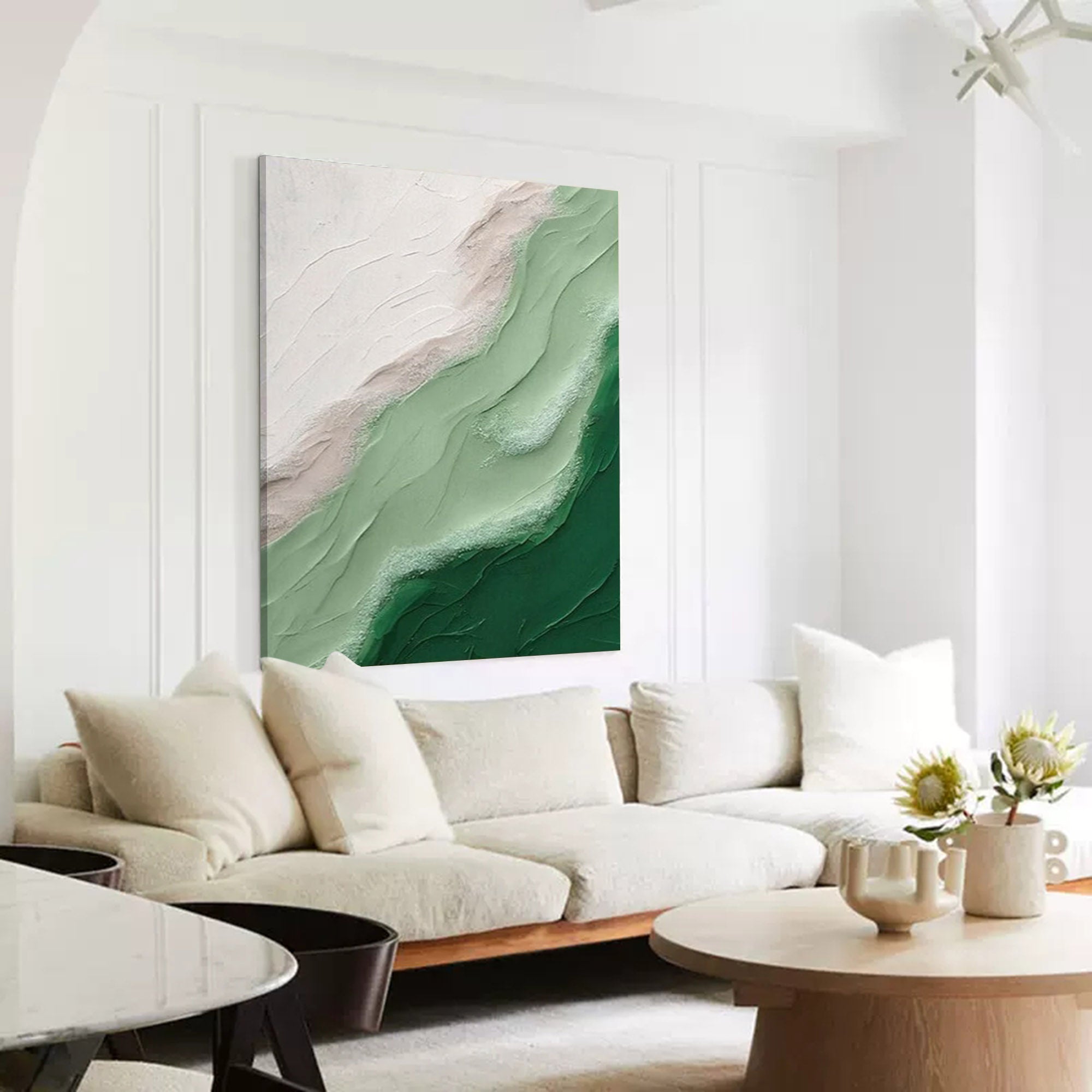 Textured Green Wave Abstract Canvas Art