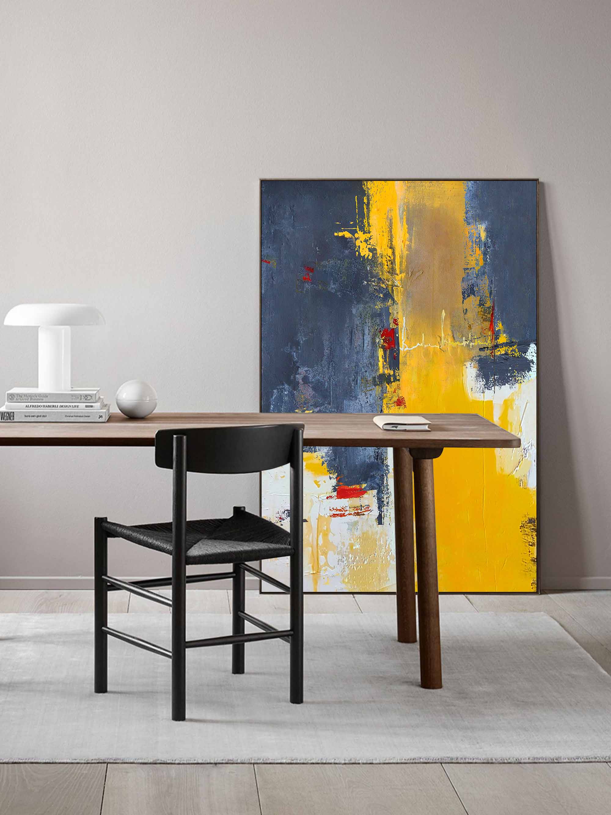 Modern Charcoal and Yellow Art