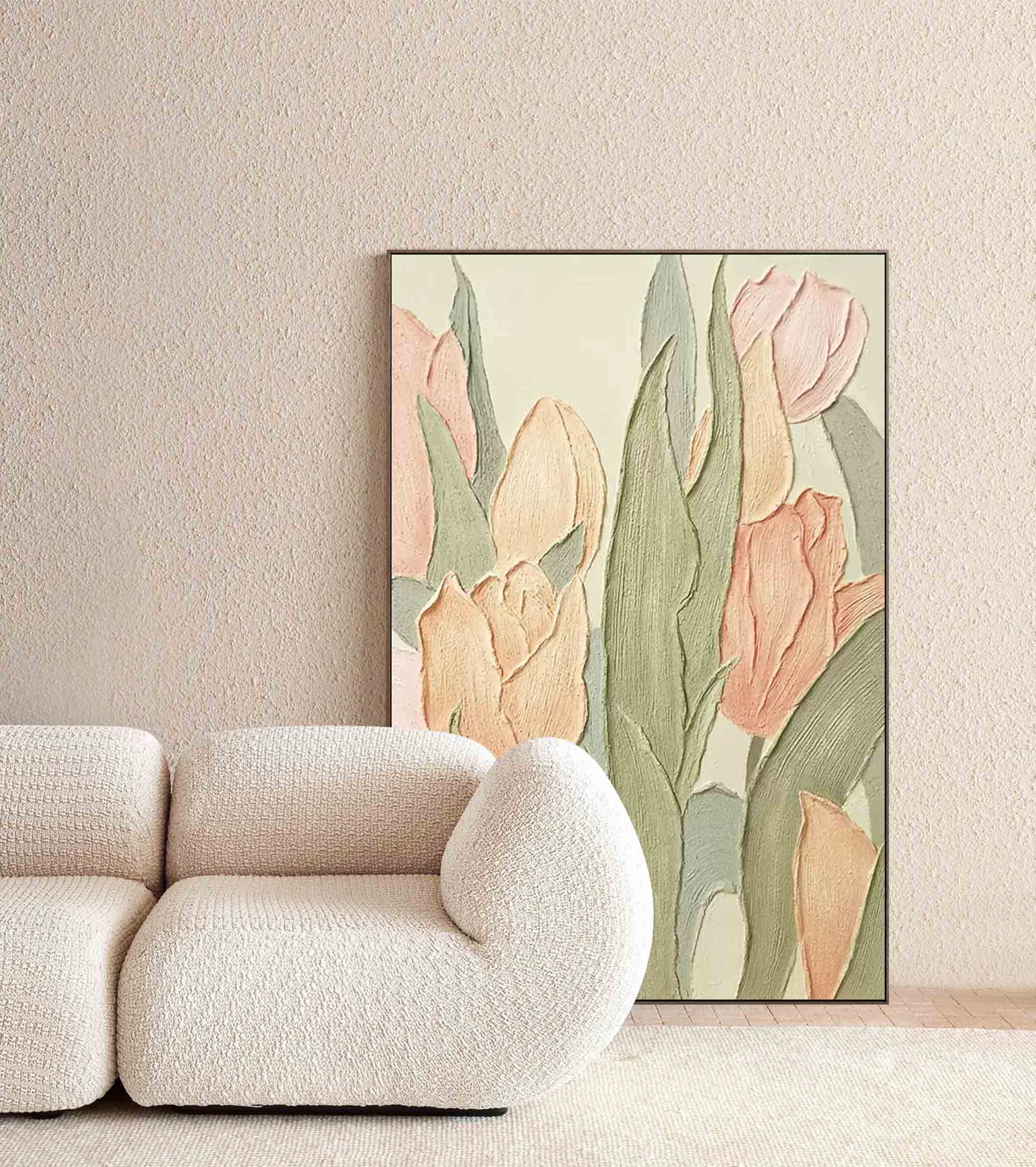 Pastel Tulip Textured Canvas Art