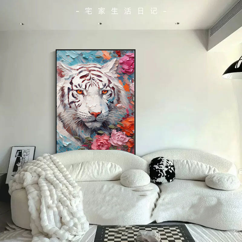 White Tiger in Blossoms: Bold Elegance
