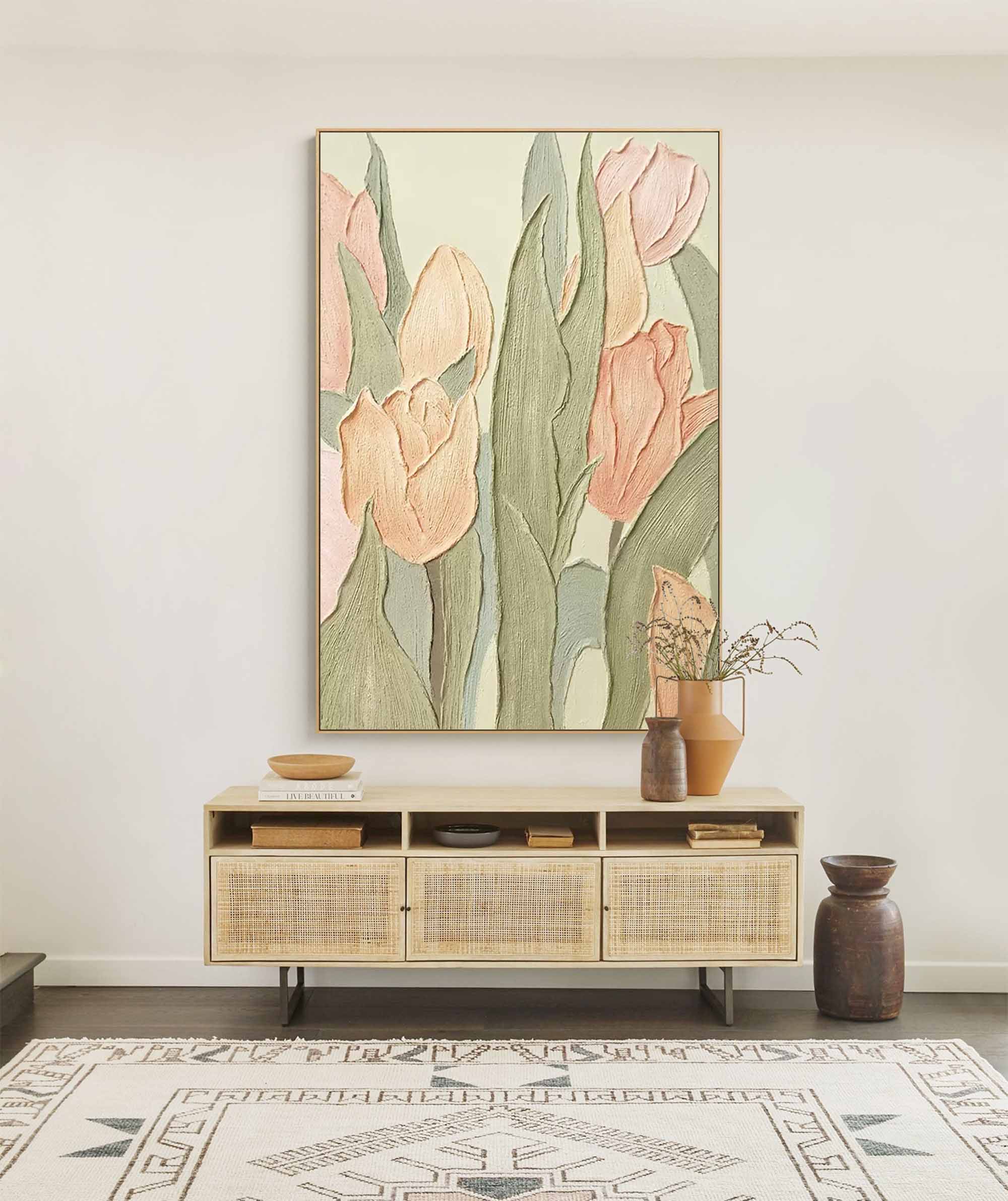 Pastel Tulip Textured Canvas Art