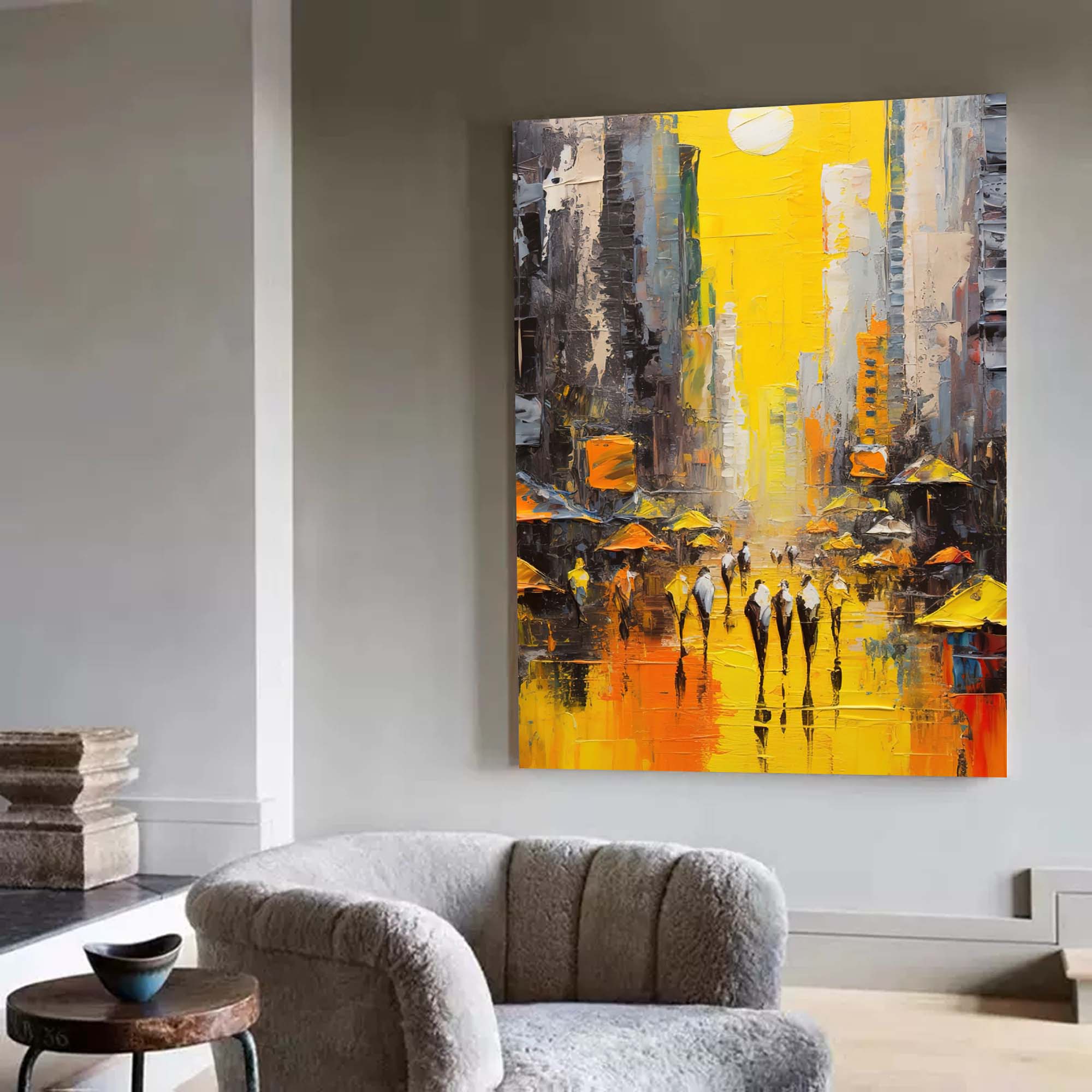 Sunlit Cityscape Abstract Oil Painting