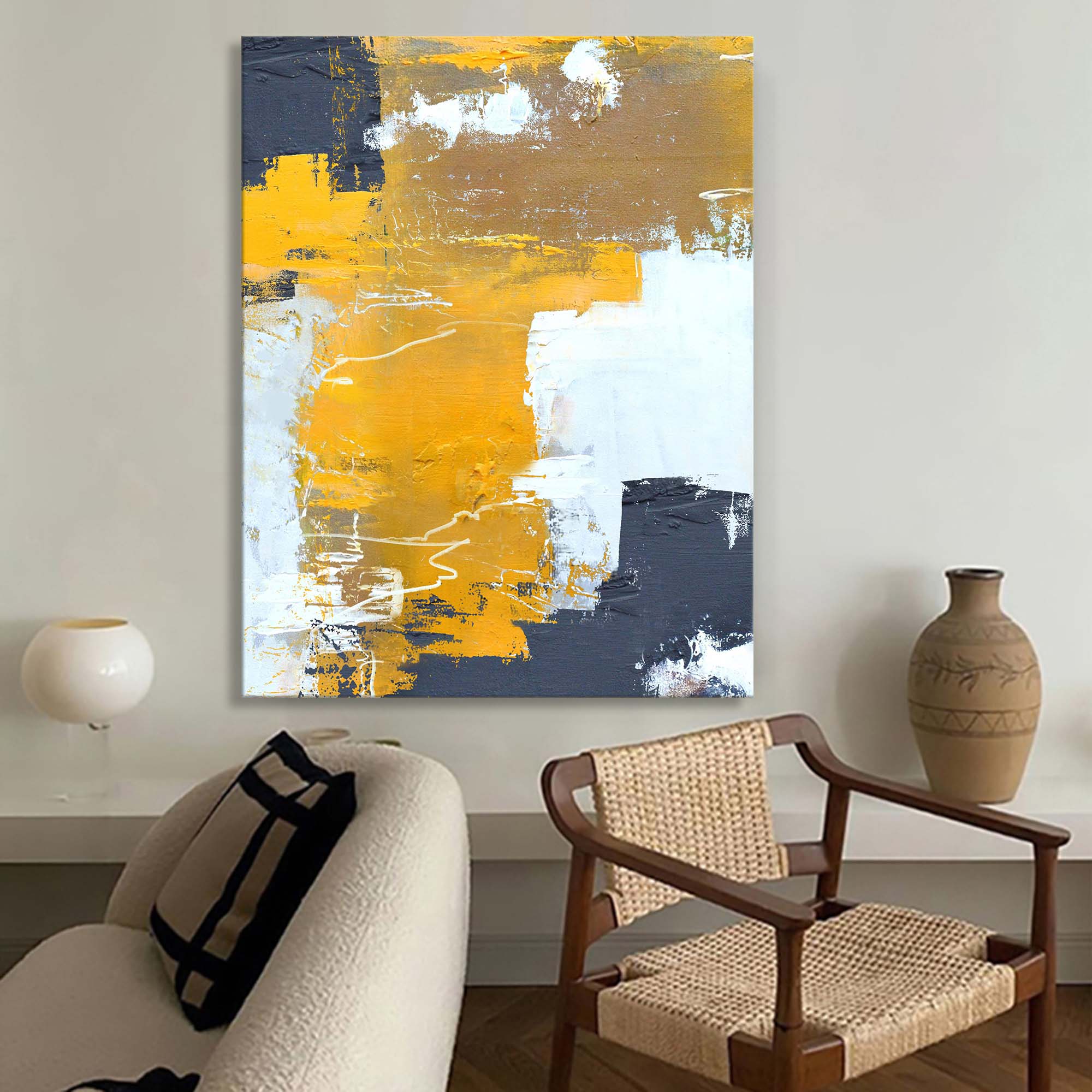 Golden Beige Abstract Canvas Art