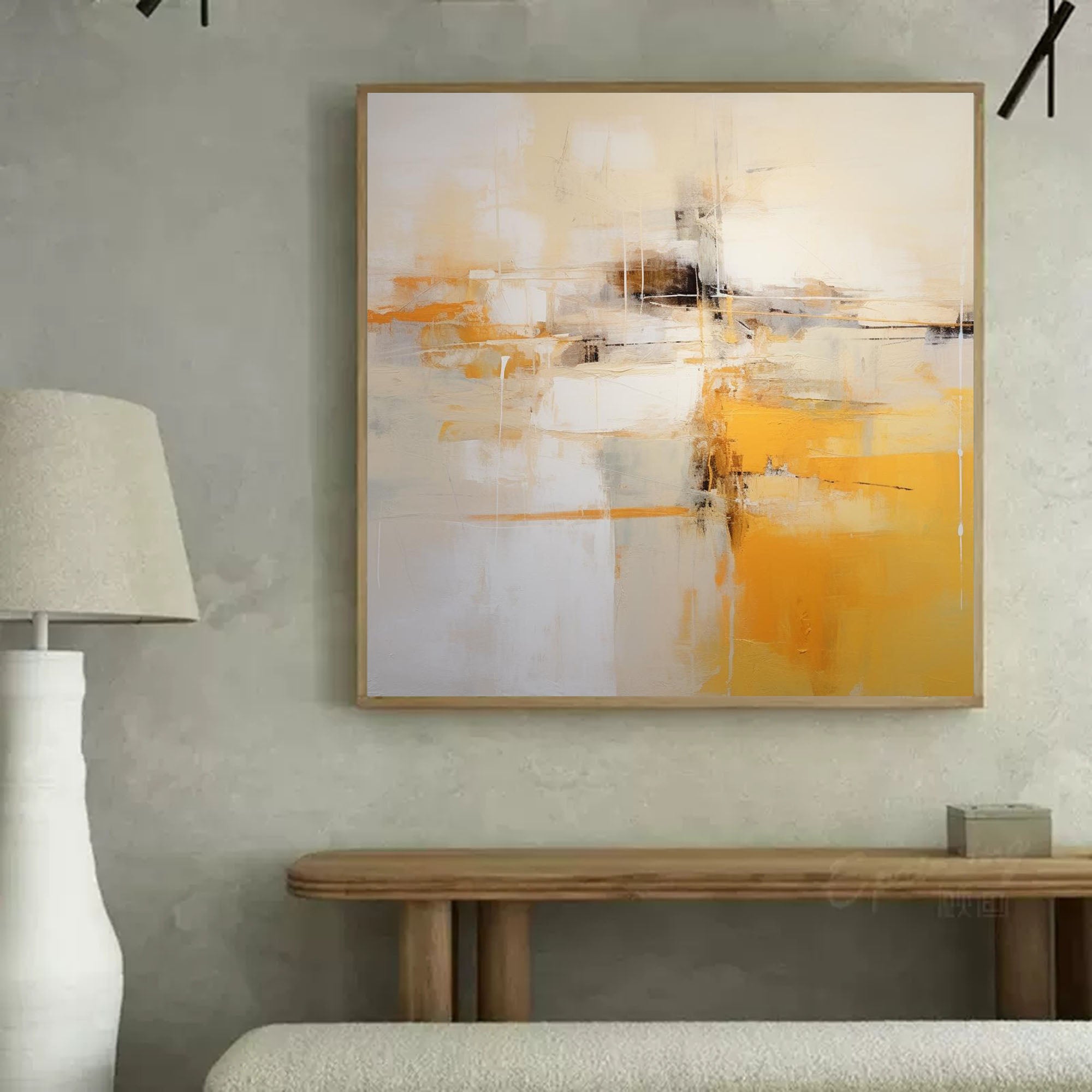Elegant Yellow and White Abstract Art