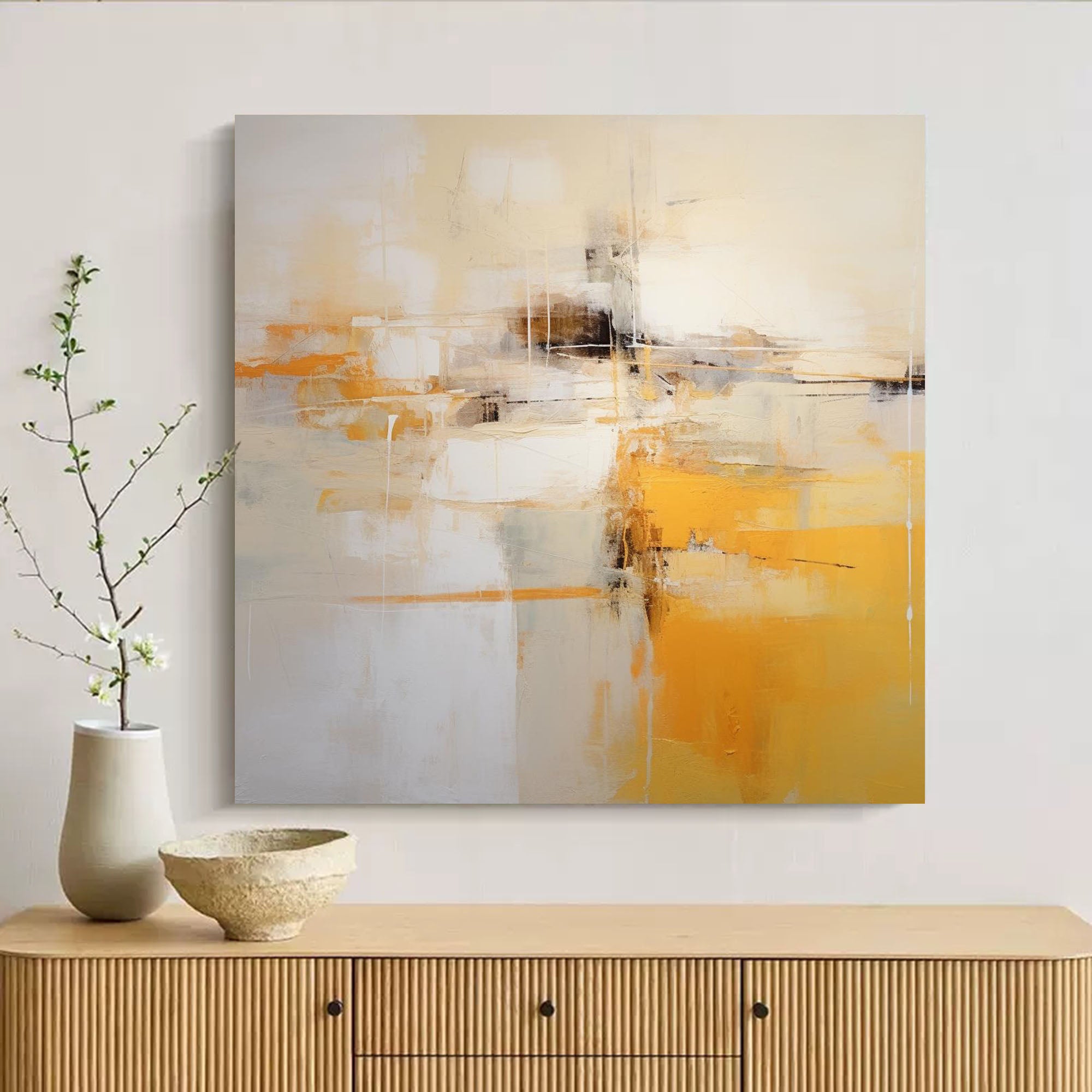 Elegant Yellow and White Abstract Art