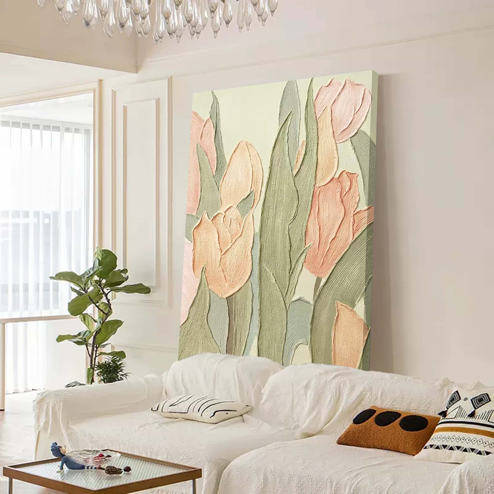 Pastel Tulip Textured Canvas Art