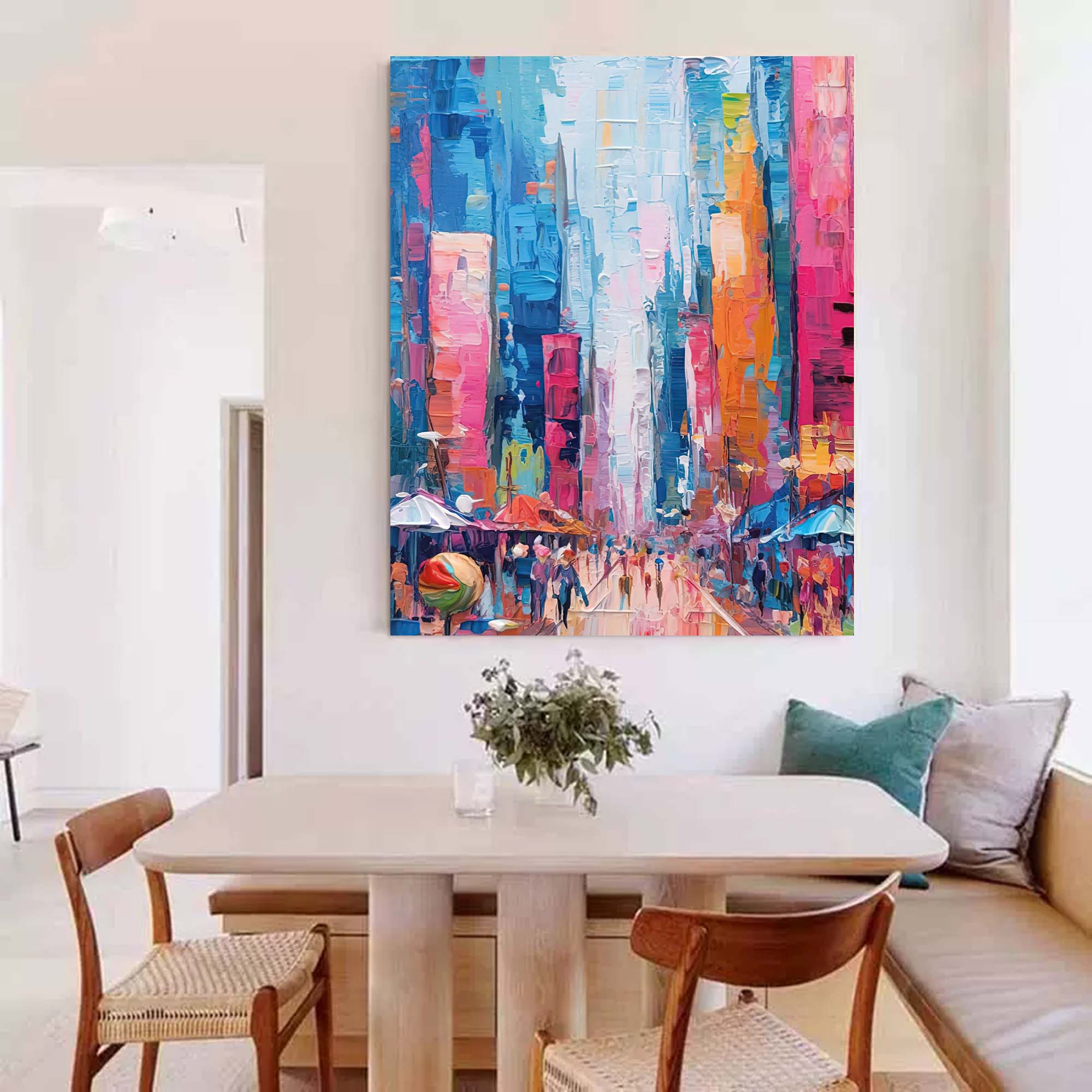 Vibrant City Skyline Oil Painting
