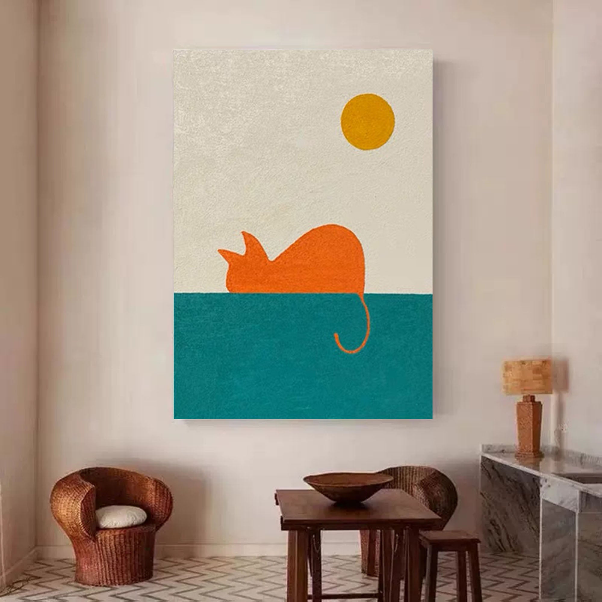 Minimalist Orange Cat in Sun Canvas Art