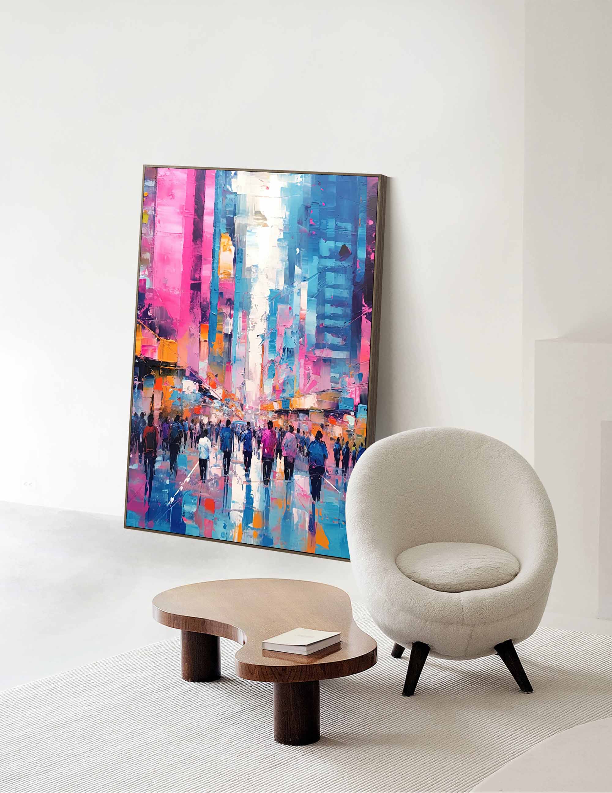 Vibrant Urban Crowd Abstract Oil Painting