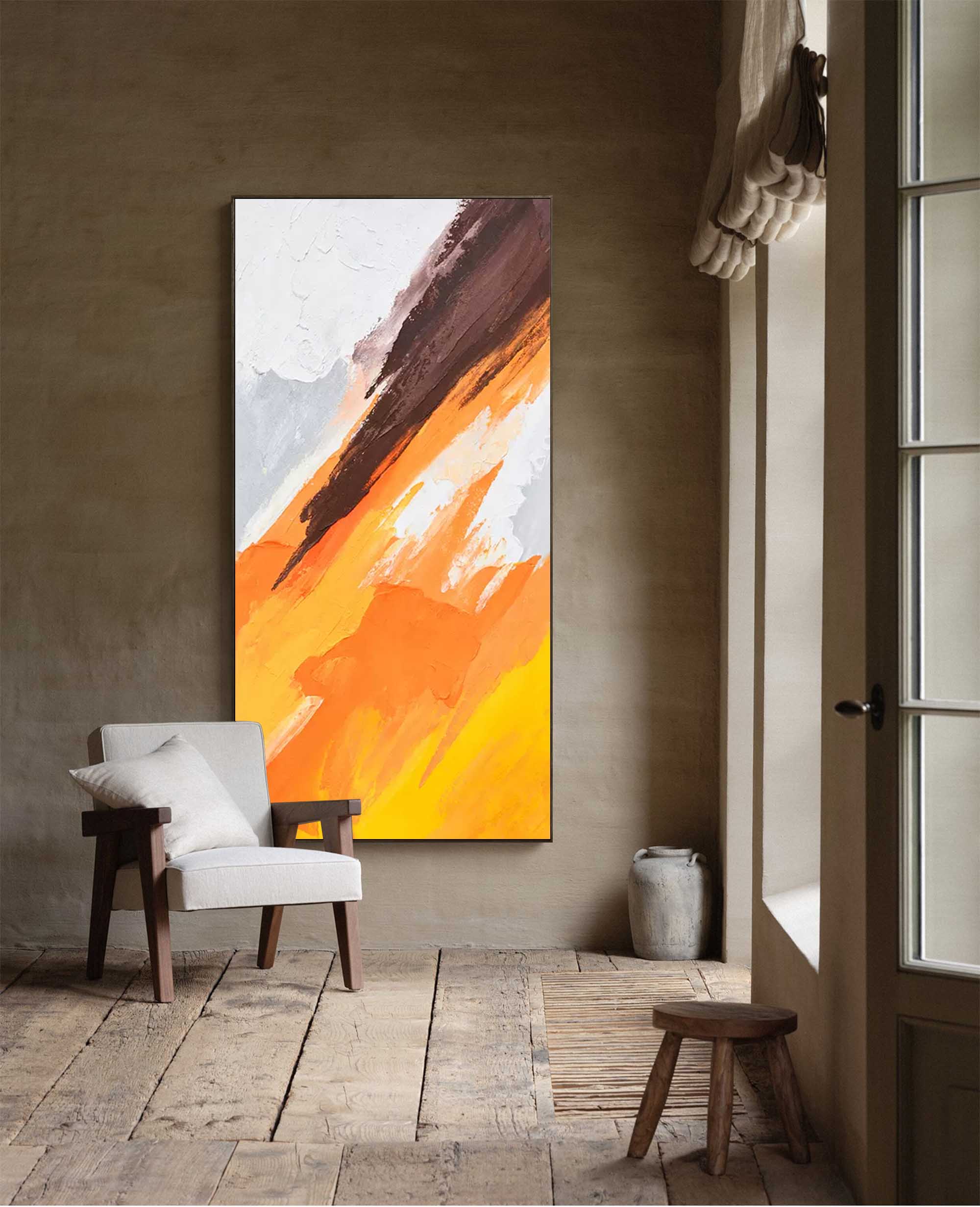 Dynamic Orange and Brown Abstract Art