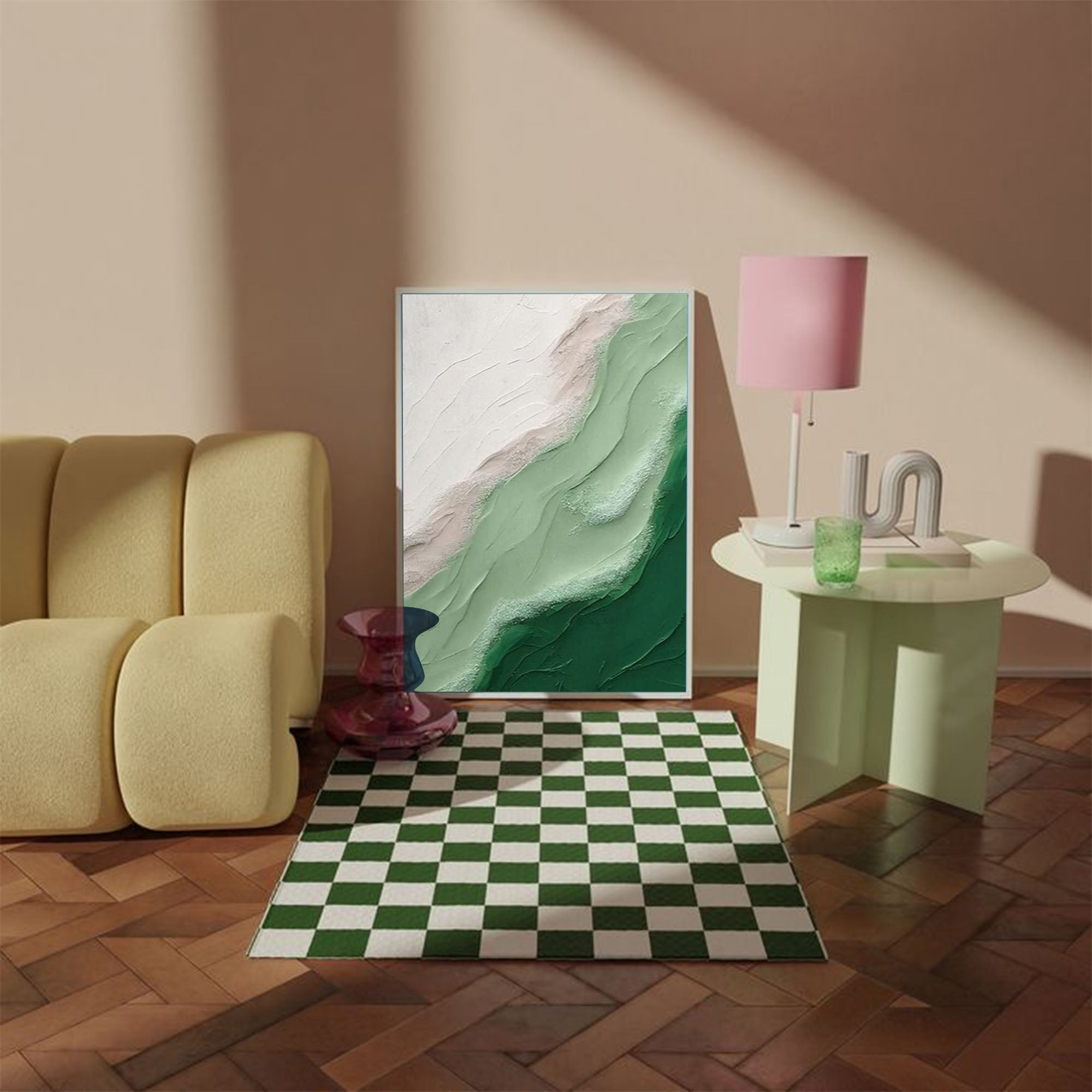 Textured Green Wave Abstract Canvas Art