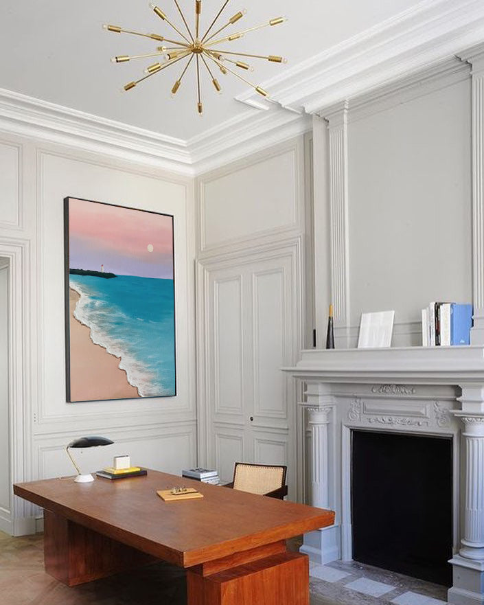 Serene Beach with Lighthouse Sunset