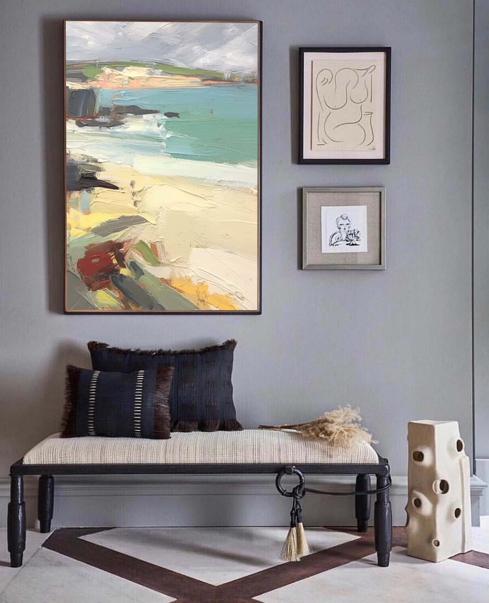 Serene Beachside Oil Painting