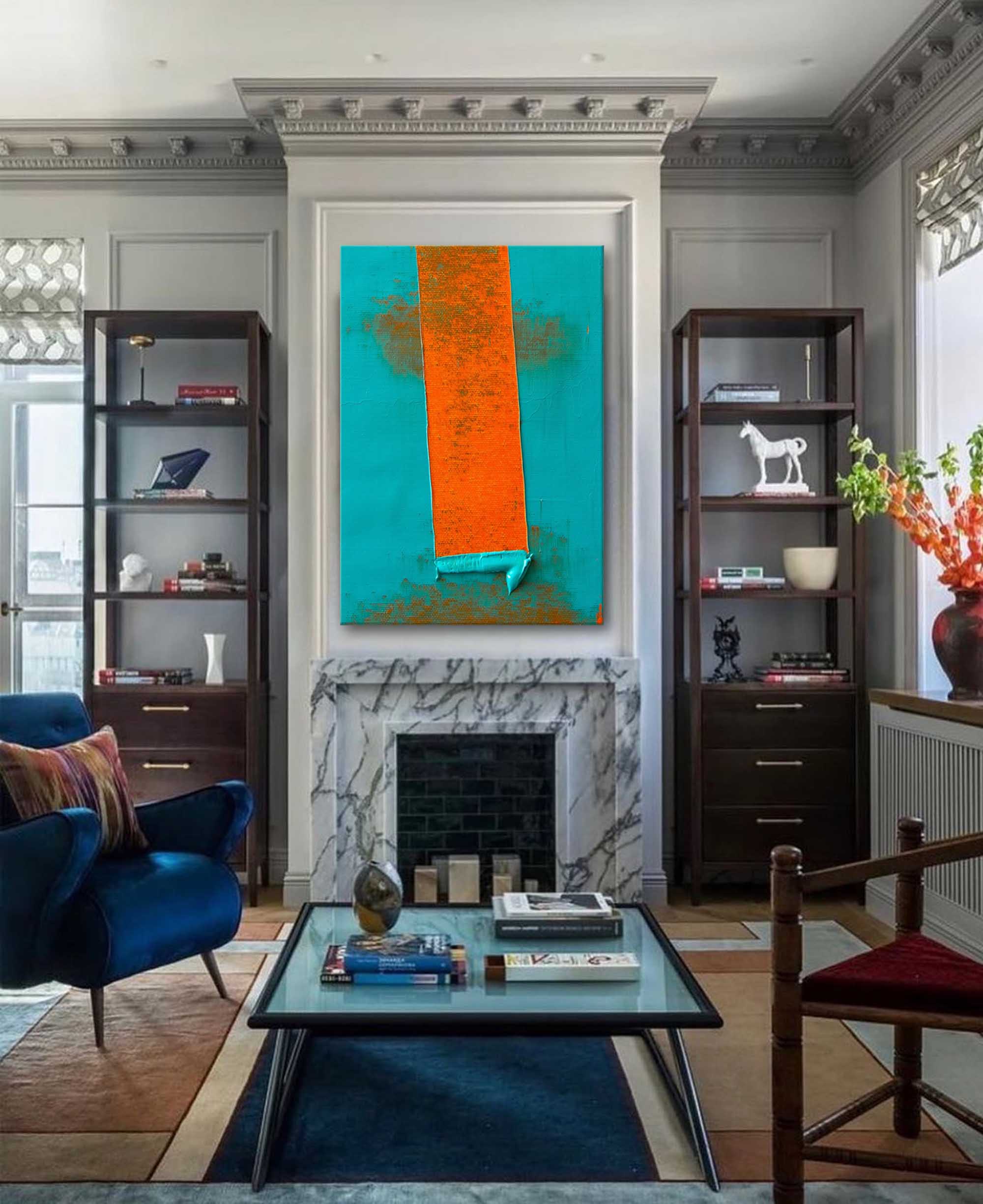 Bold Orange on Teal Canvas