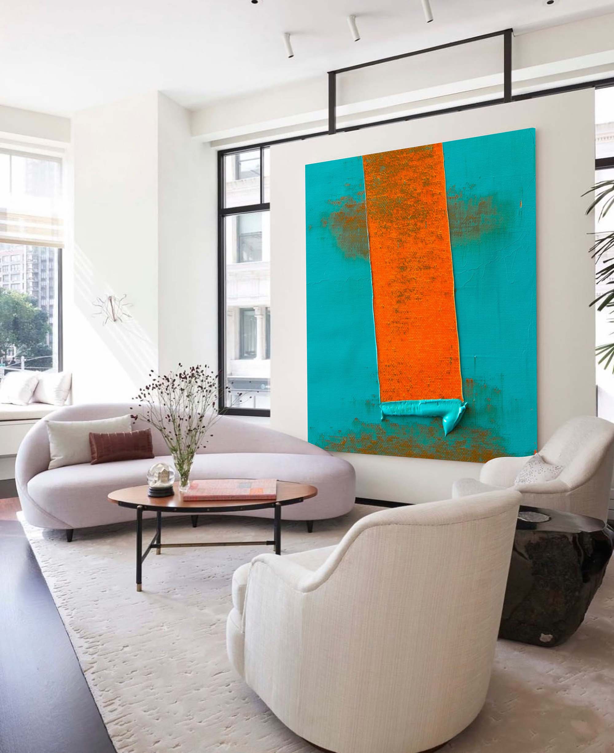 Bold Orange on Teal Canvas