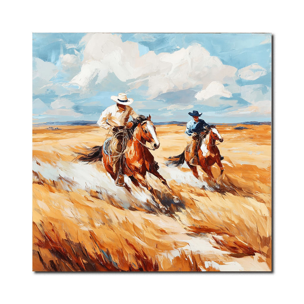 Western Cowboy Horse Racing Canvas – Rustic Wall Art for Home Decor