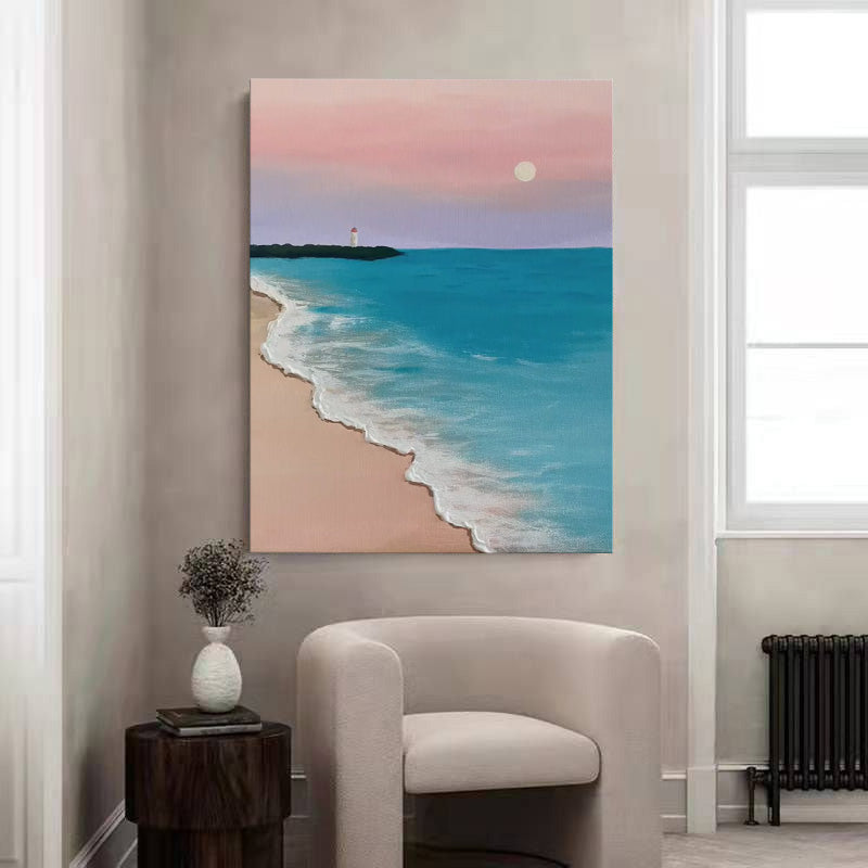 Serene Beach with Lighthouse Sunset