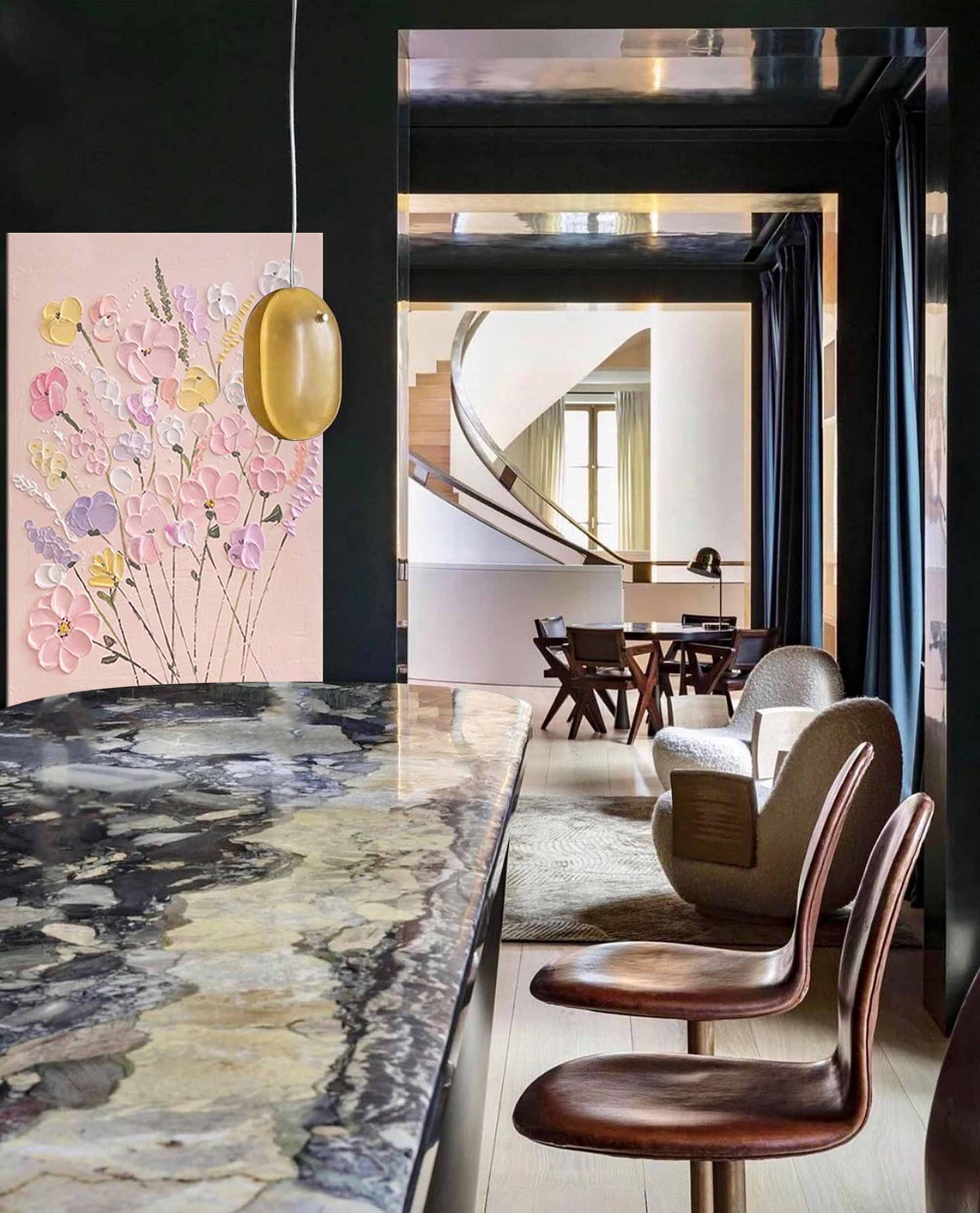 Pastel Floral Bouquet Relief Art