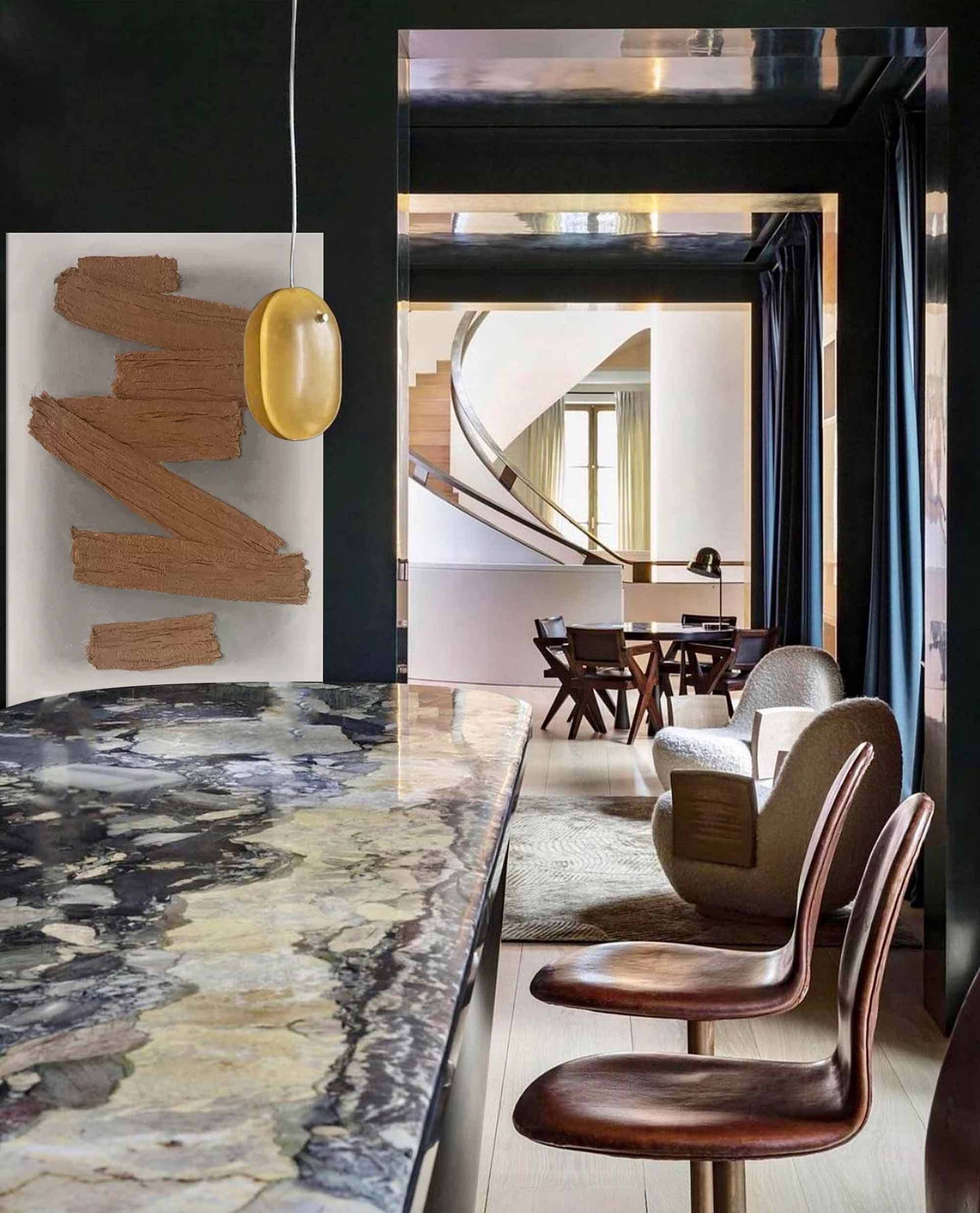 Abstract Brown Brushstrokes on Grey