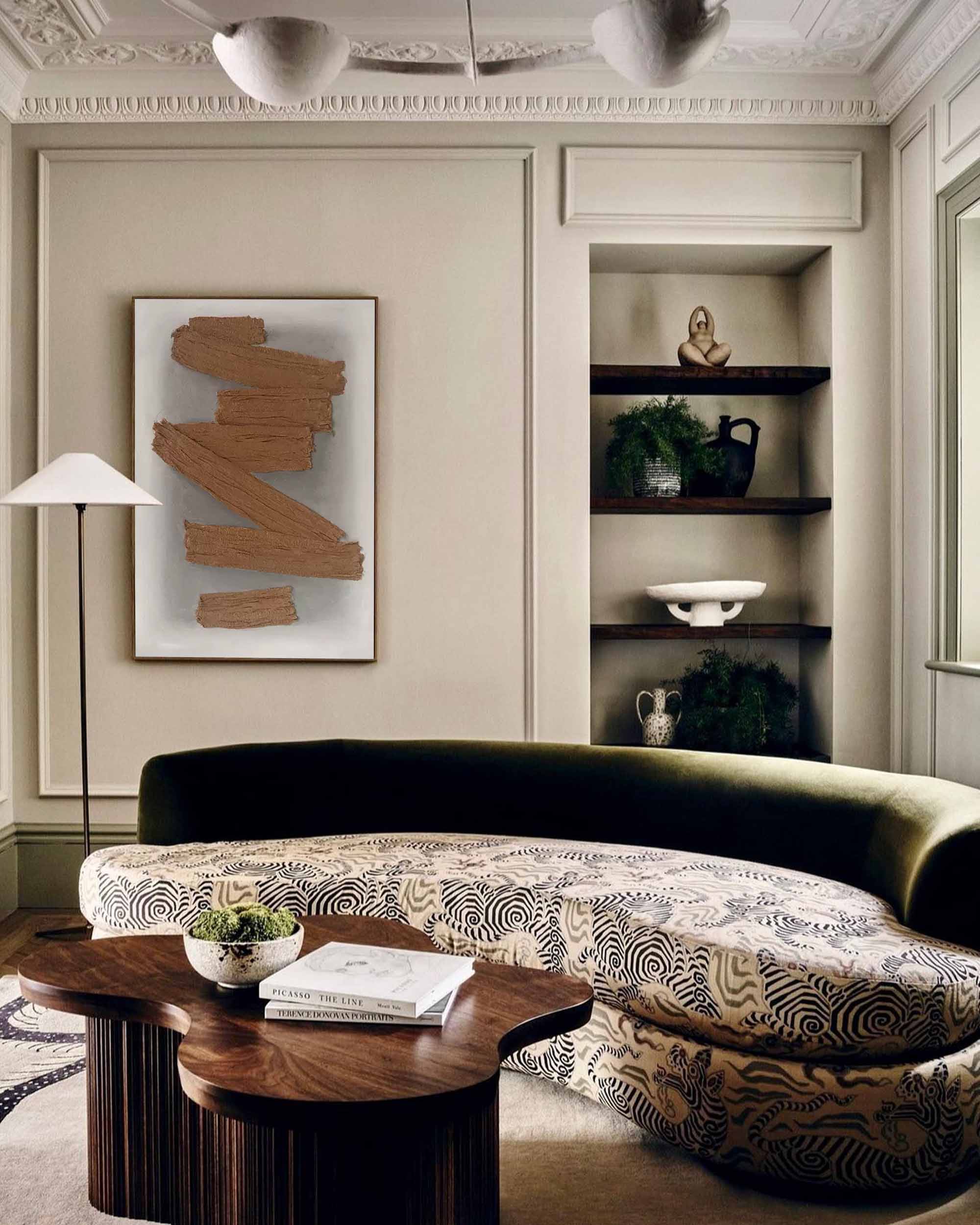 Abstract Brown Brushstrokes on Grey