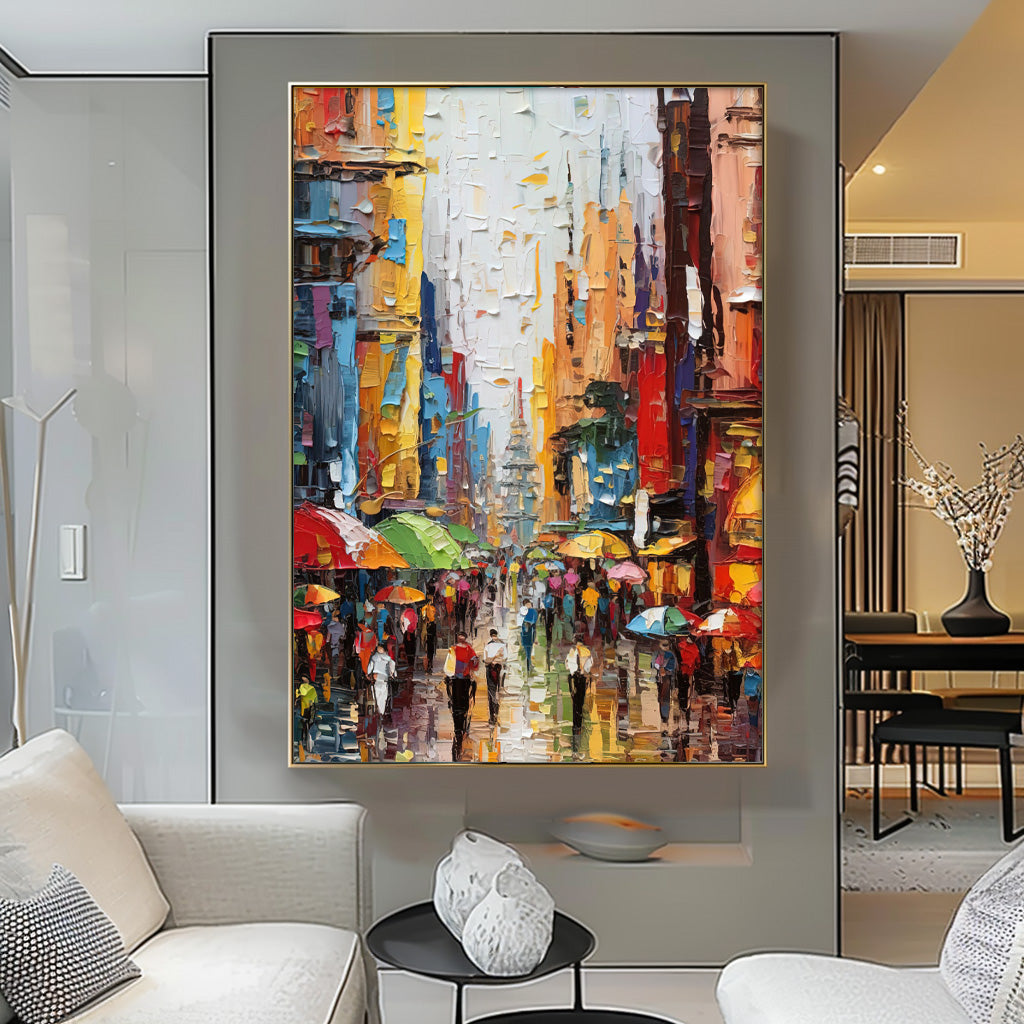 Colorful Street Scene Oil Painting