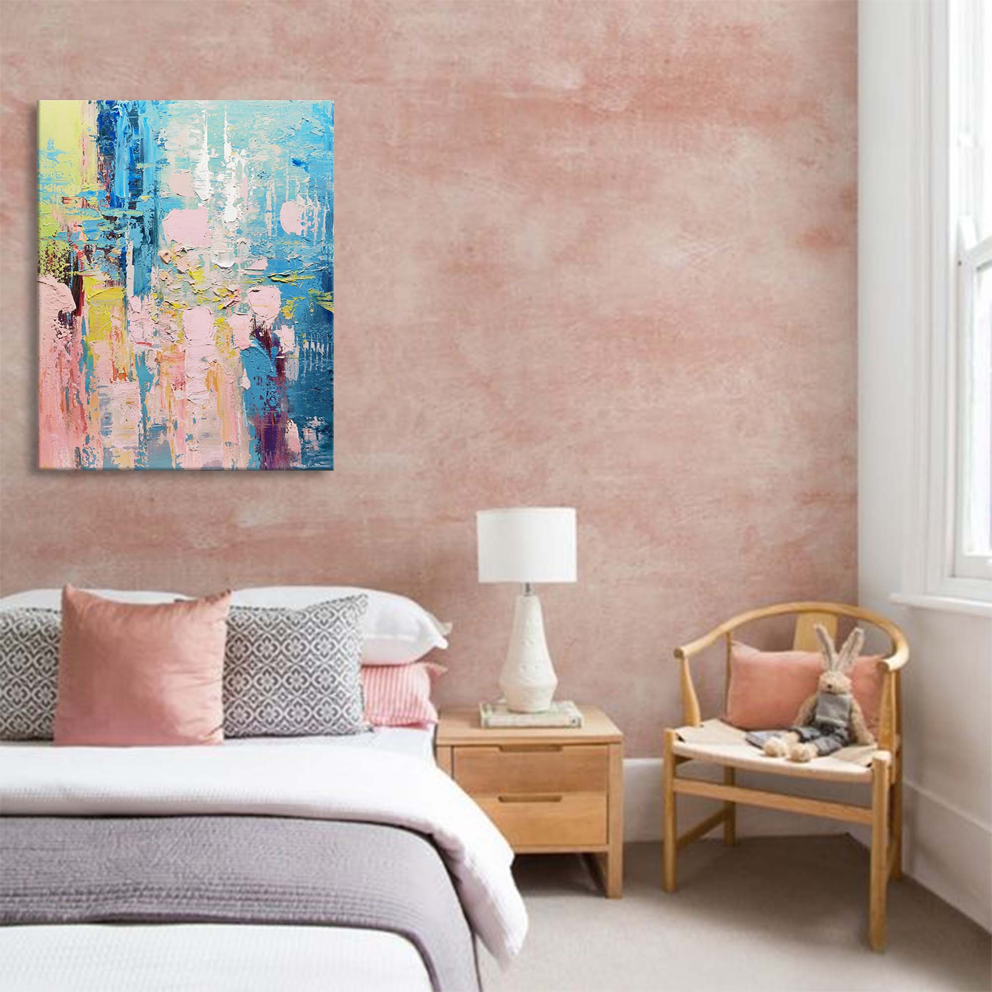 Serene Blue and Pink Abstract Textured Canvas Art