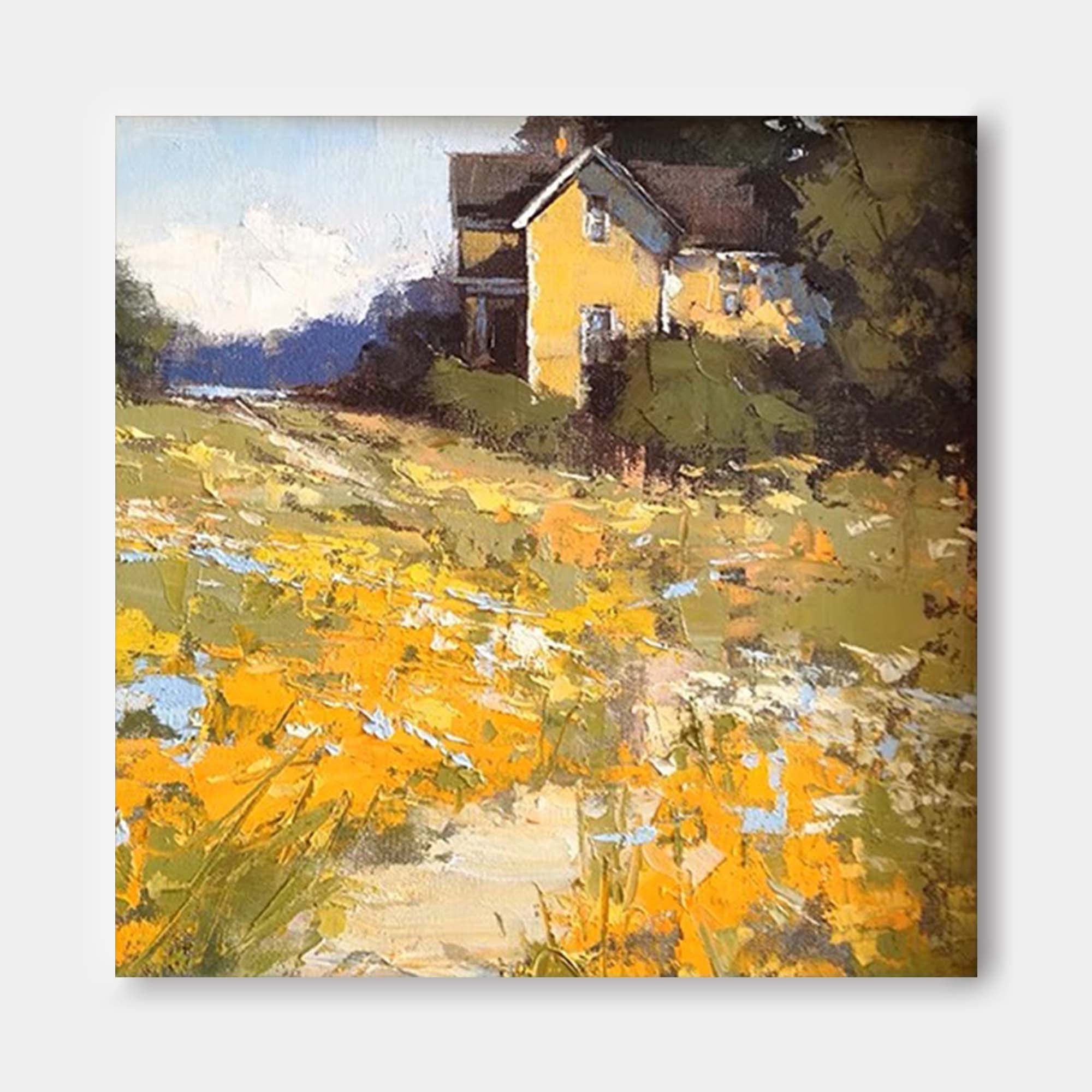 Rustic Cottage Landscape Oil Art