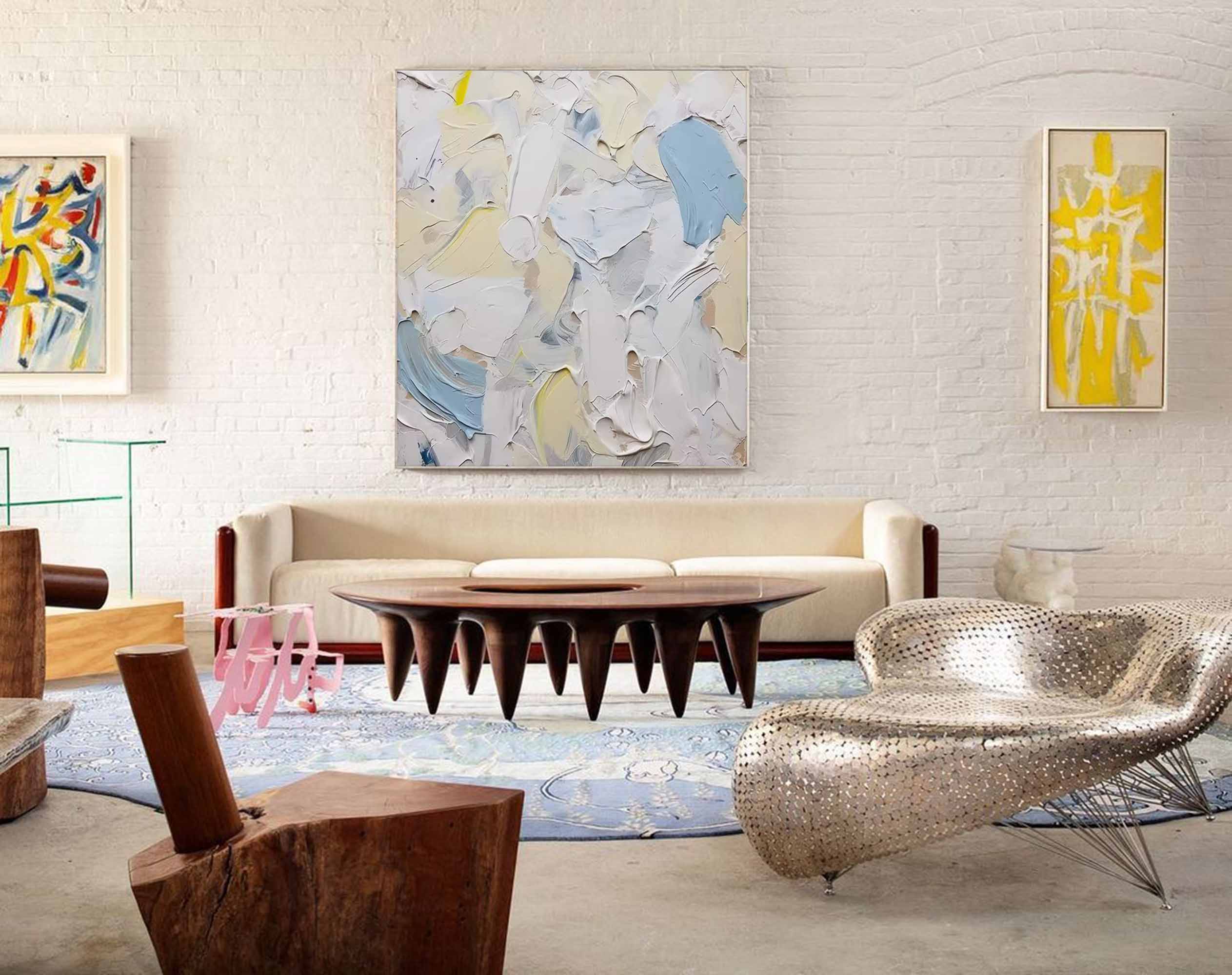 Textured Blue and White Abstract Art