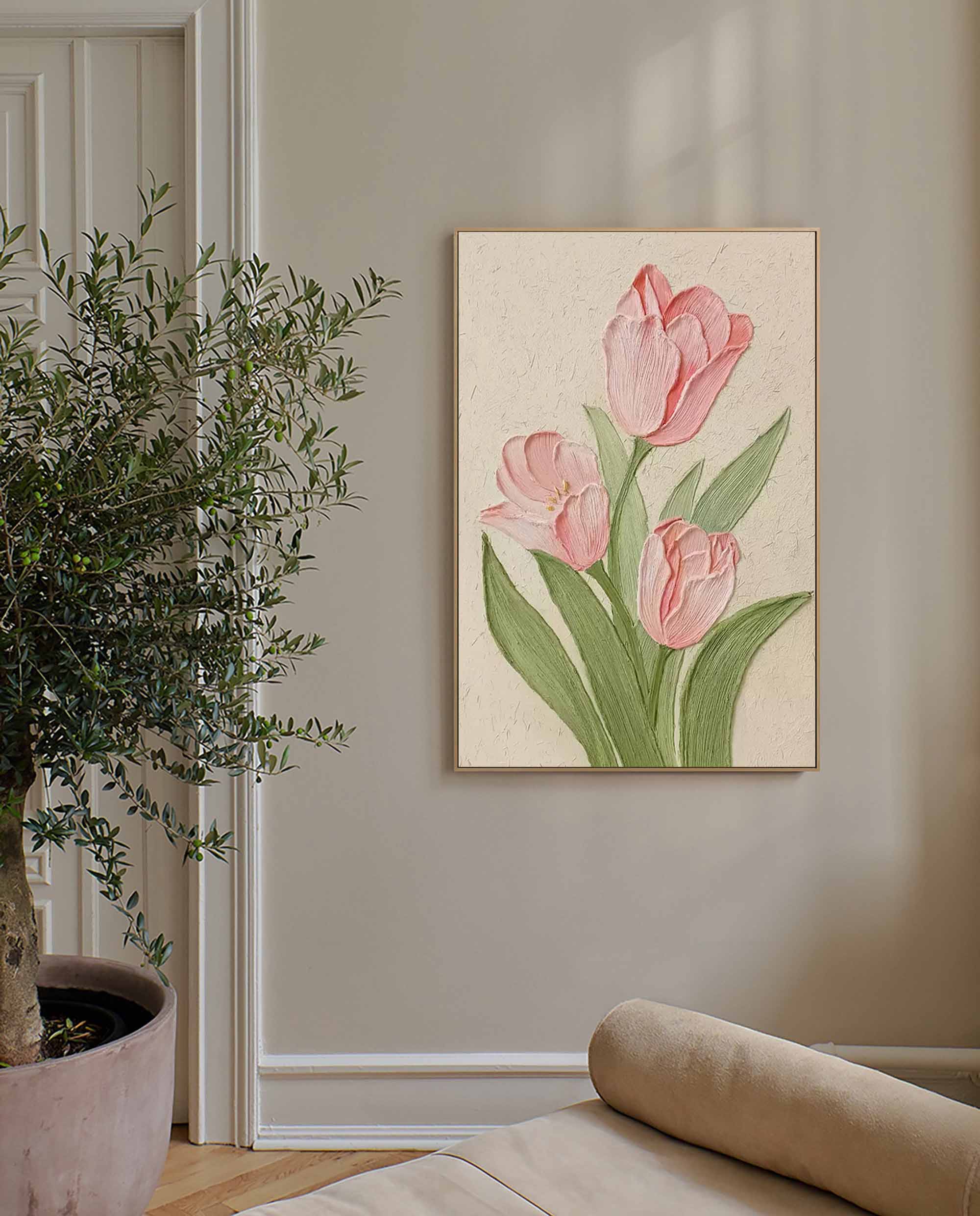 Pink Tulip Textured Canvas Art
