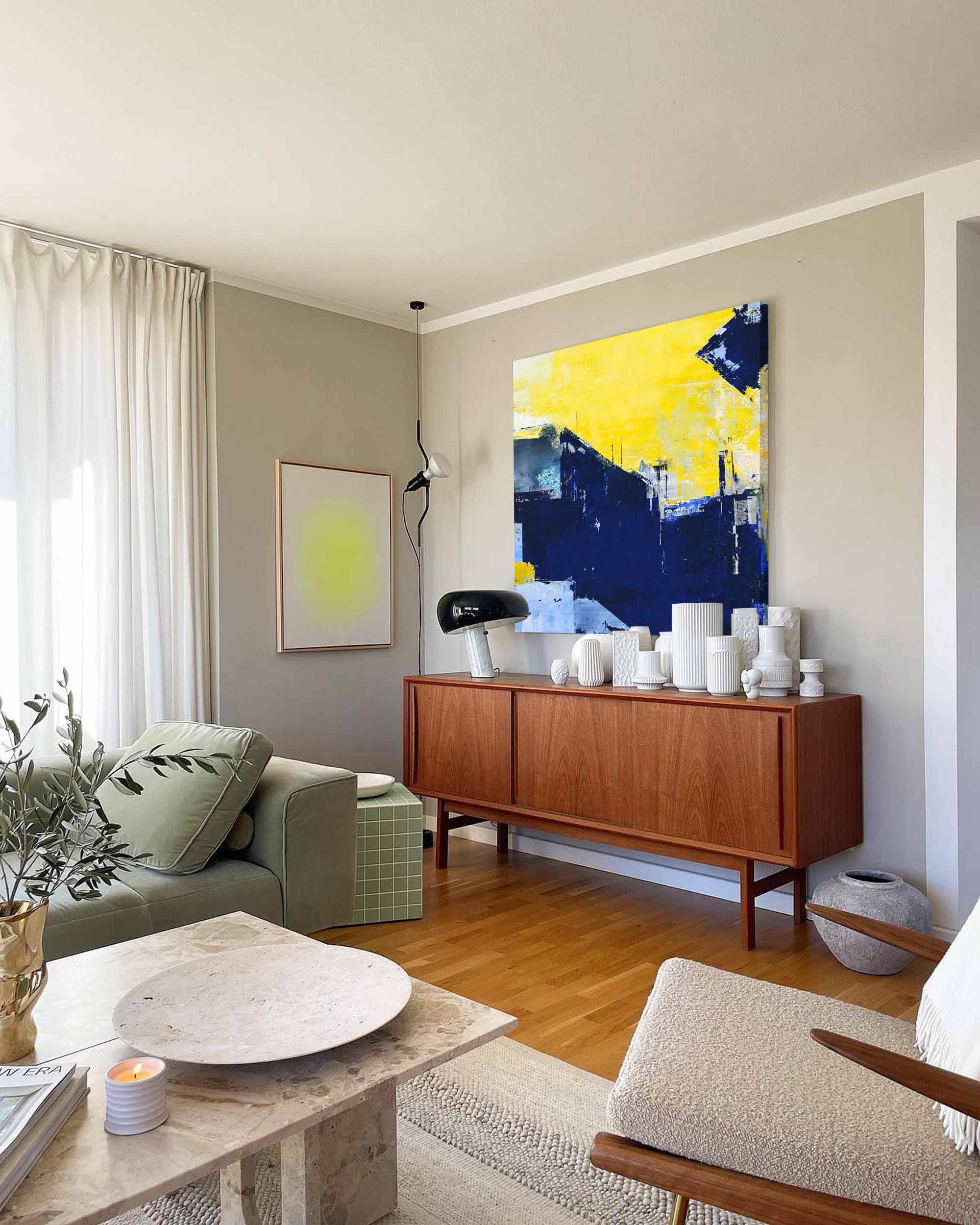 Bold Urban Skyline in Yellow Blue