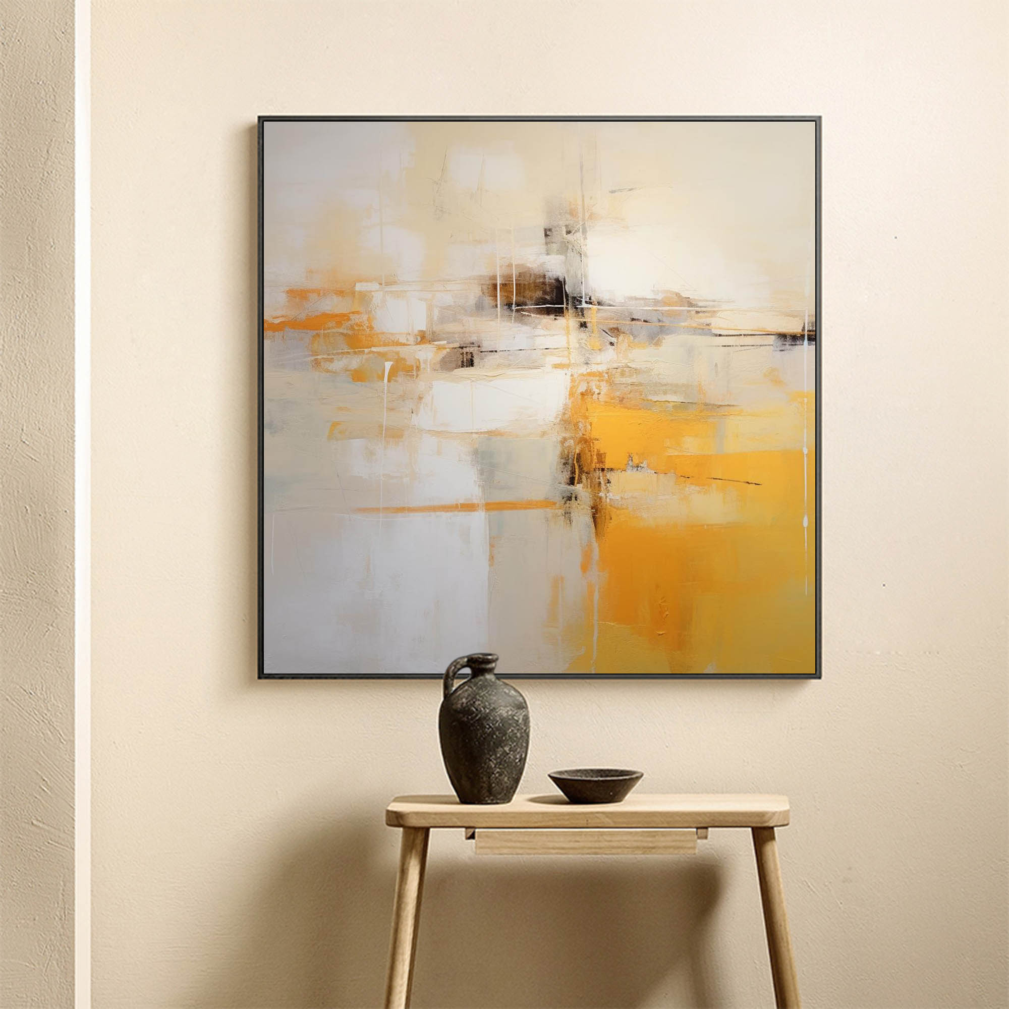 Elegant Yellow and White Abstract Art
