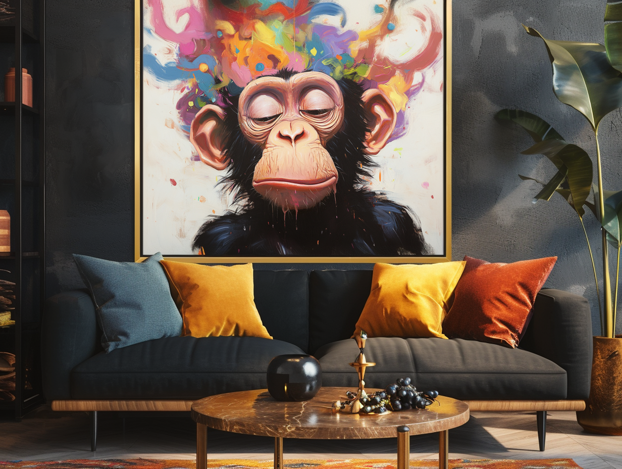 Serenity Monkey-Colorful Abstract Monkey Portrait Painting for Modern Decor