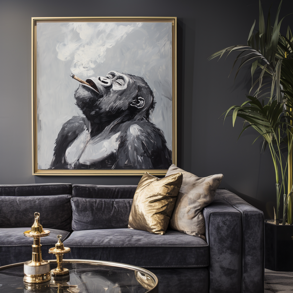 Smoky Reflection - Monochromatic Abstract Gorilla Oil Painting for Modern Interiors