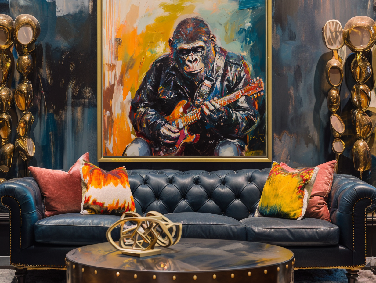 Rhythm Beast - Gorilla Playing Guitar Painting for Modern Creative Interiors