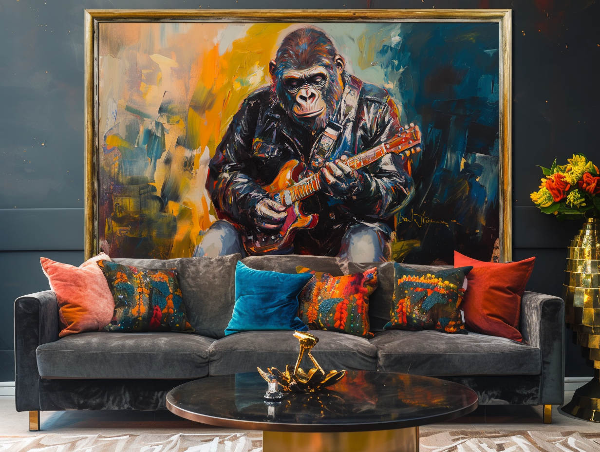 Rhythm Beast - Gorilla Playing Guitar Painting for Modern Creative Interiors