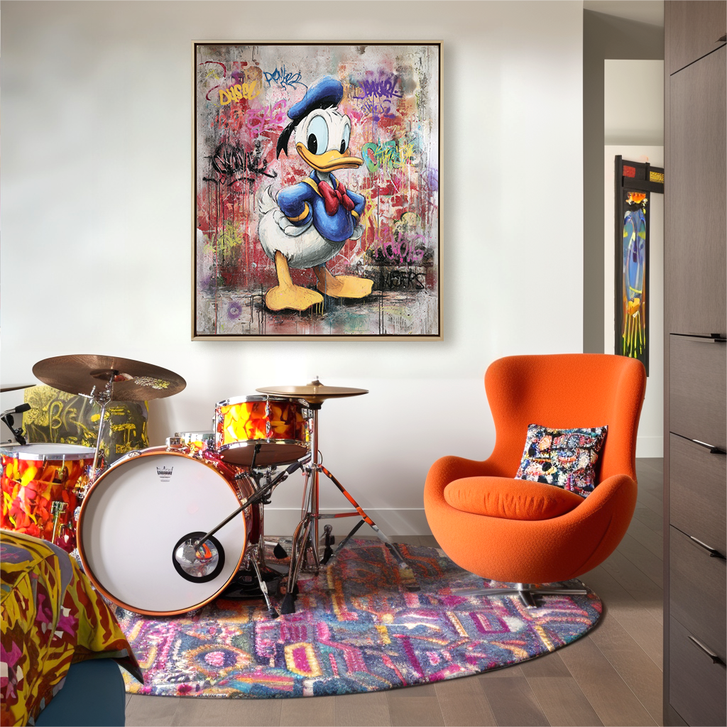 Graffiti Commander – Colorful Cartoon Duck Wall Art Pop Street Canvas Painting