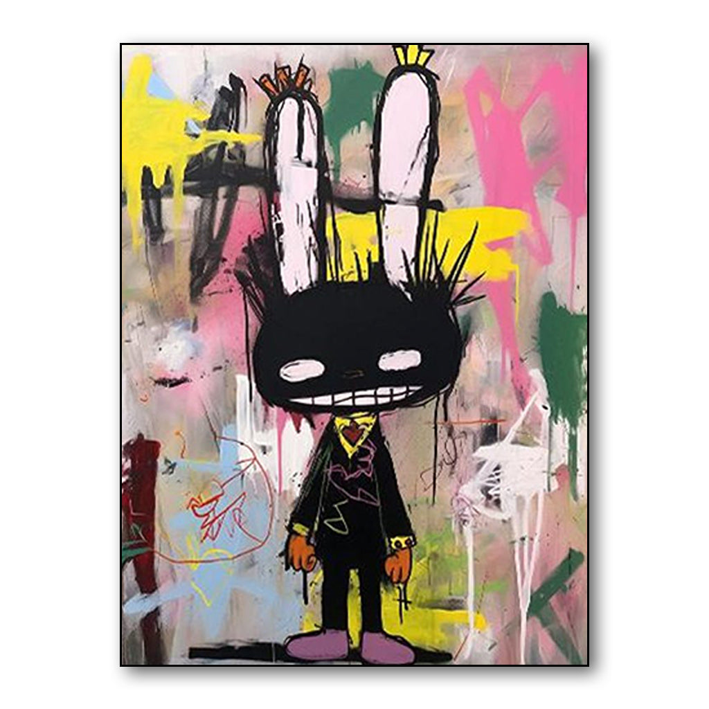 Vibrant Graffiti Art Cartoon Rabbit Wall Decor - Street Art Style Art Print for Home Decoration