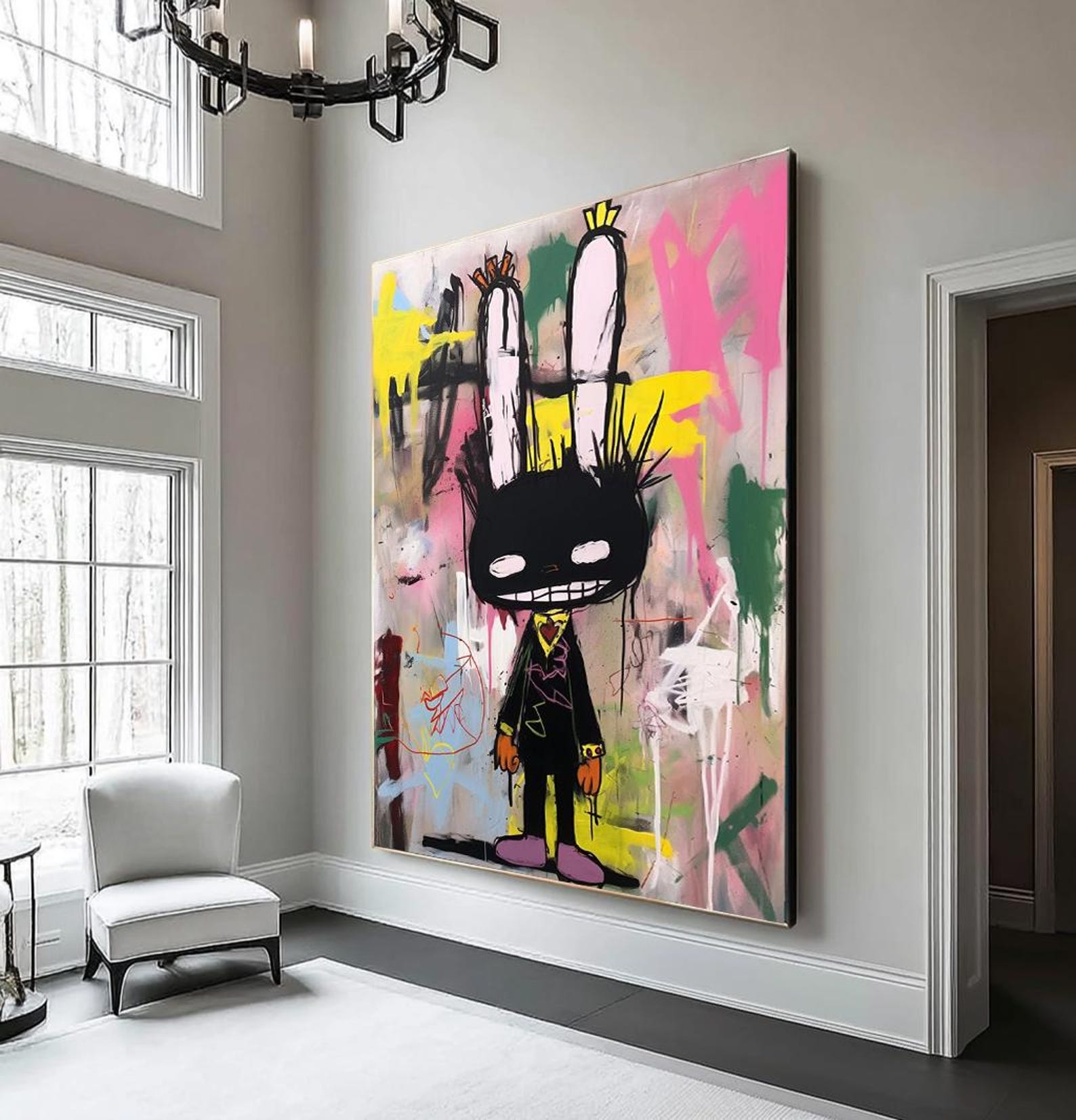 Rebel Bunny – Vibrant Graffiti Art Cartoon Rabbit Wall Decor