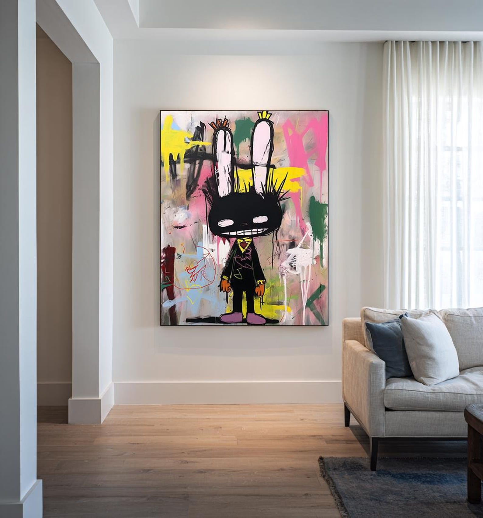 Rebel Bunny – Vibrant Graffiti Art Cartoon Rabbit Wall Decor