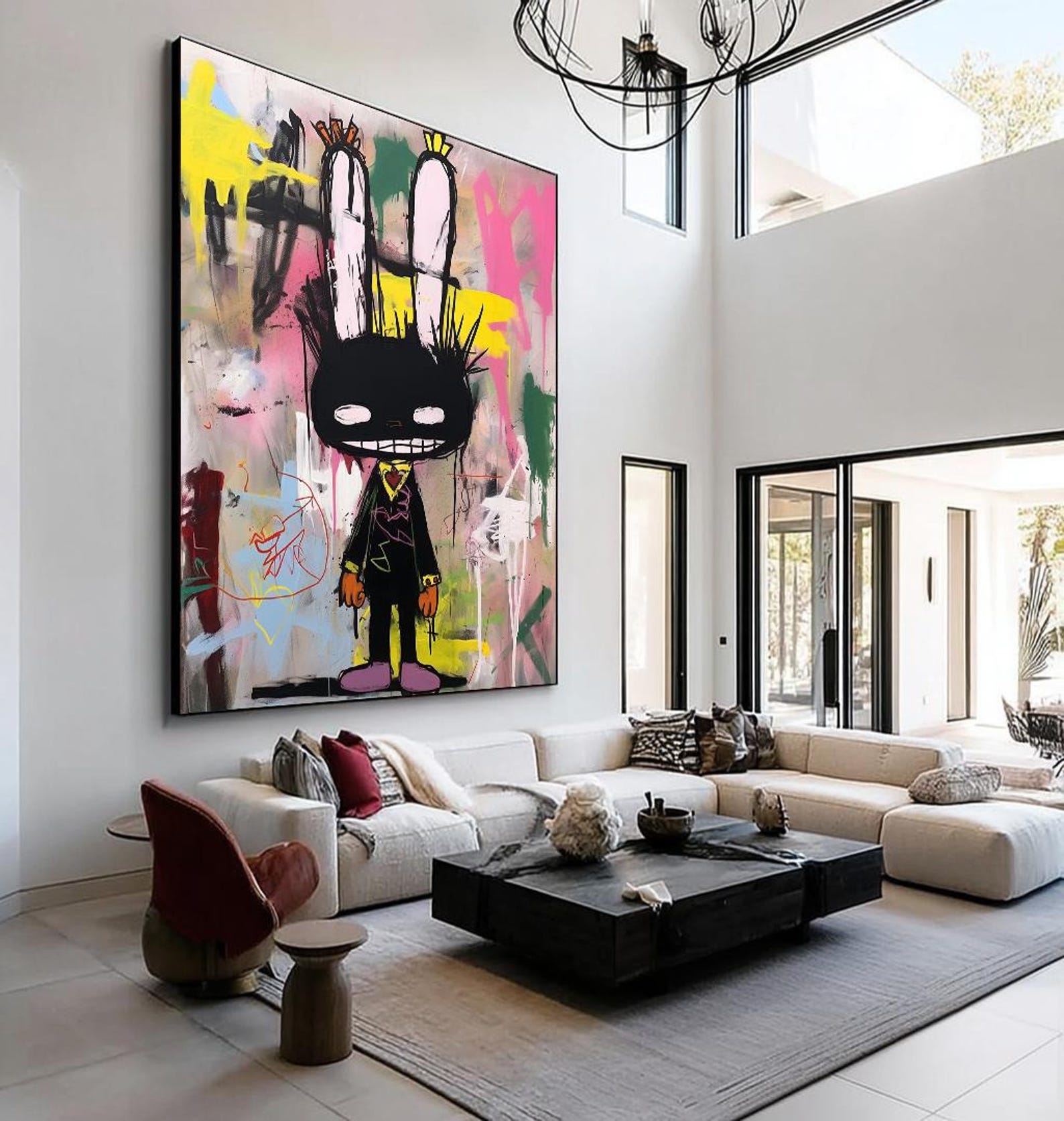 Rebel Bunny – Vibrant Graffiti Art Cartoon Rabbit Wall Decor